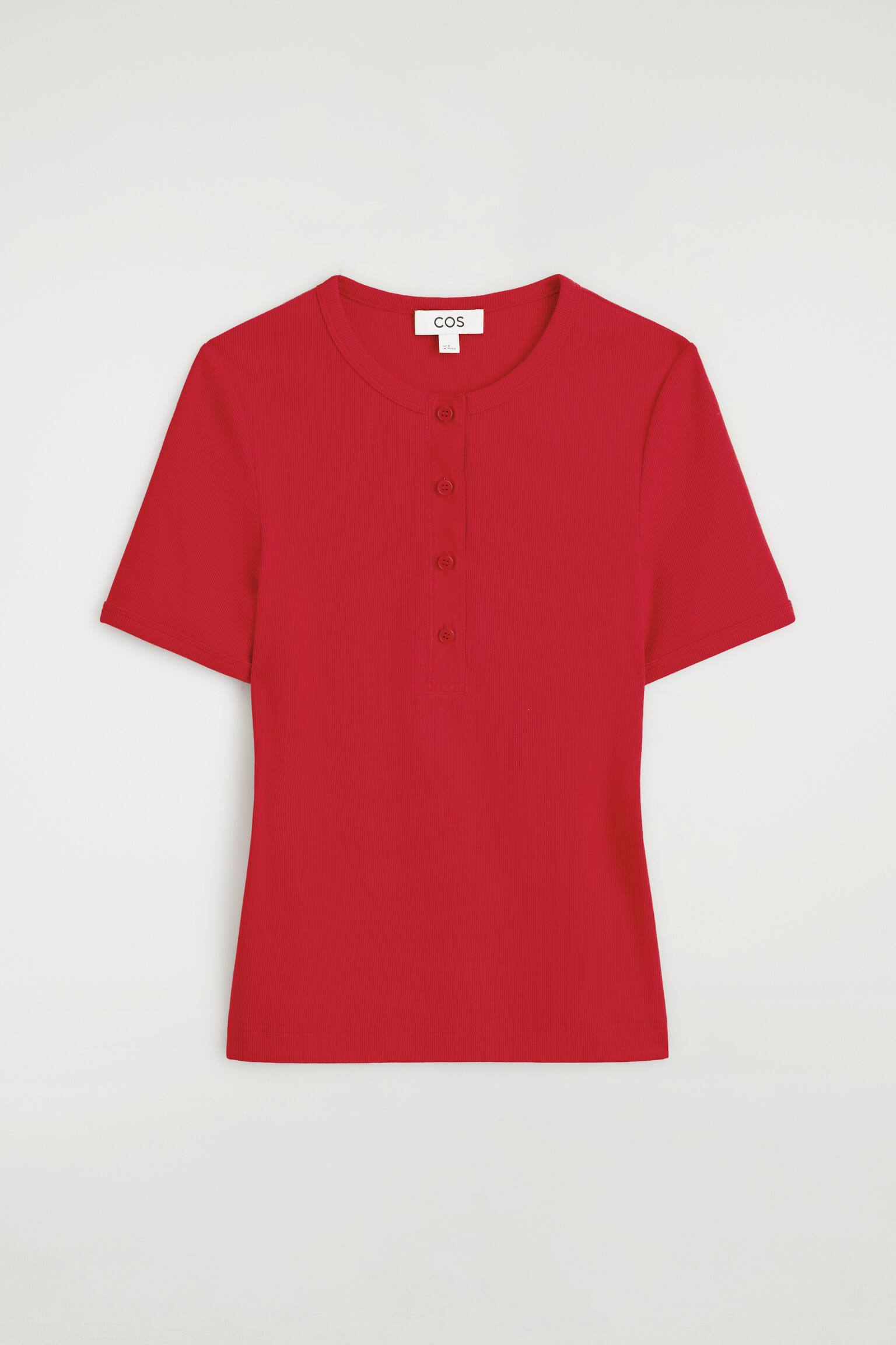 RIBBED HENLEY T-SHIRT - אדום/לבן/כחול נייבי - 1