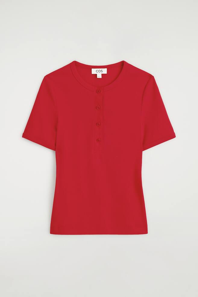 ŽEBROVANÉ HENLEY TRIČKO - ČERVENÁ - 1