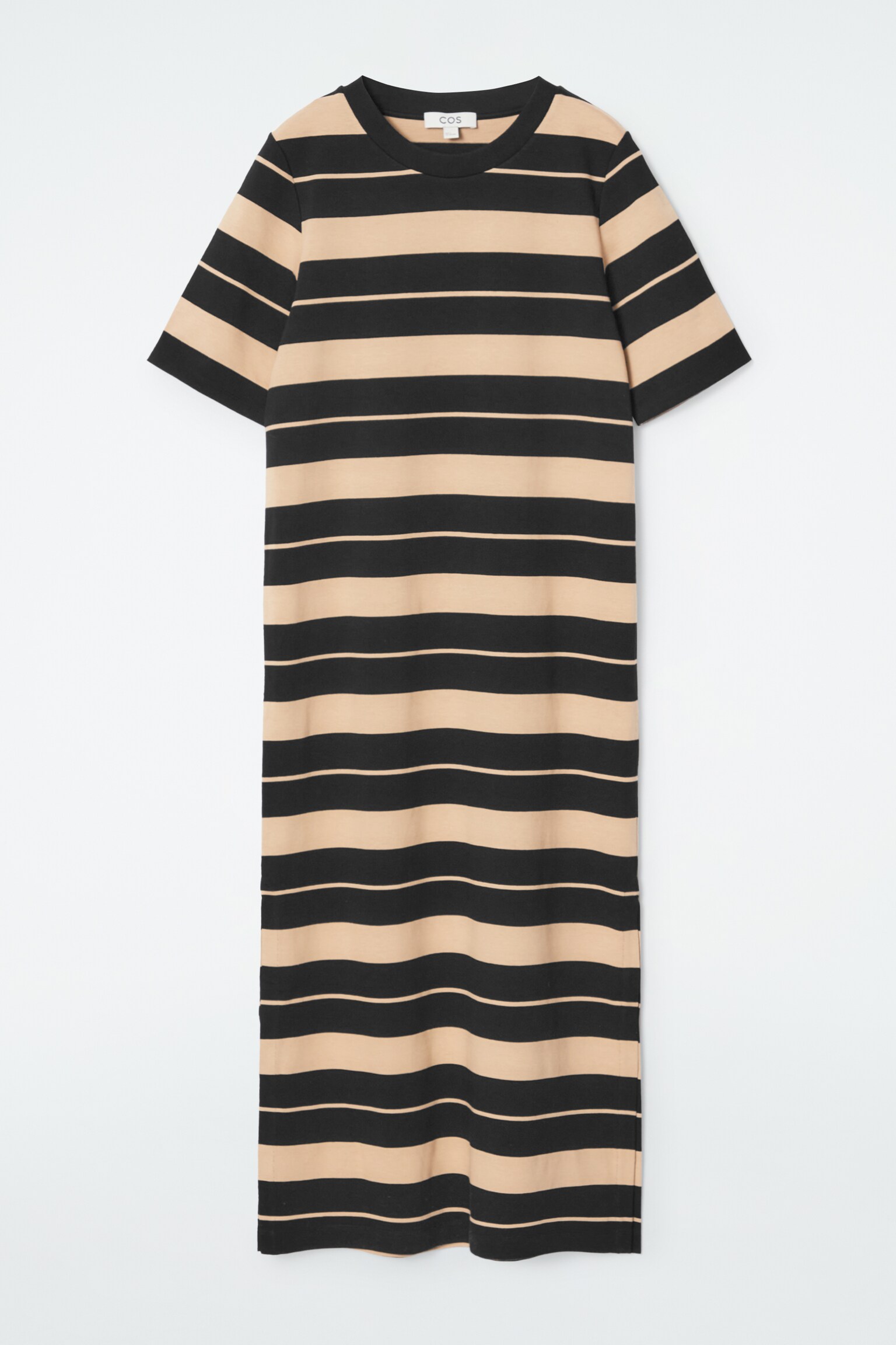 STRIPED MIDI T-SHIRT DRESS - BEIGE / STRIPED