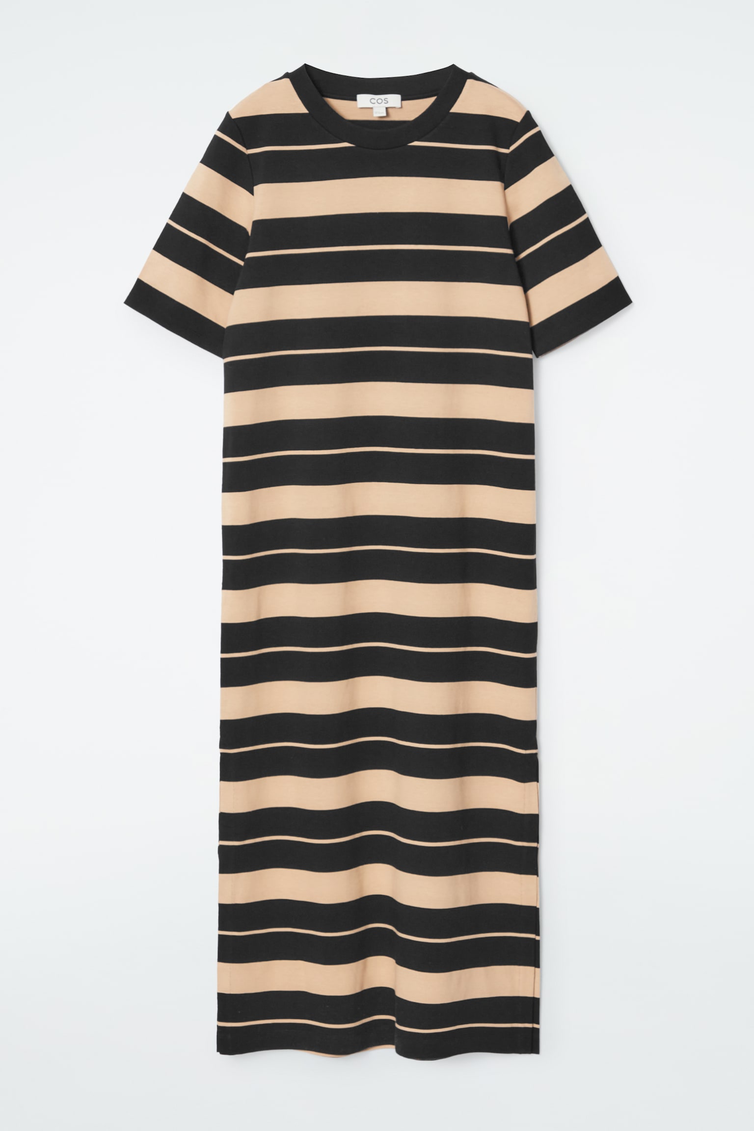 STRIPED MIDI T-SHIRT DRESS - BEIGE / STRIPED