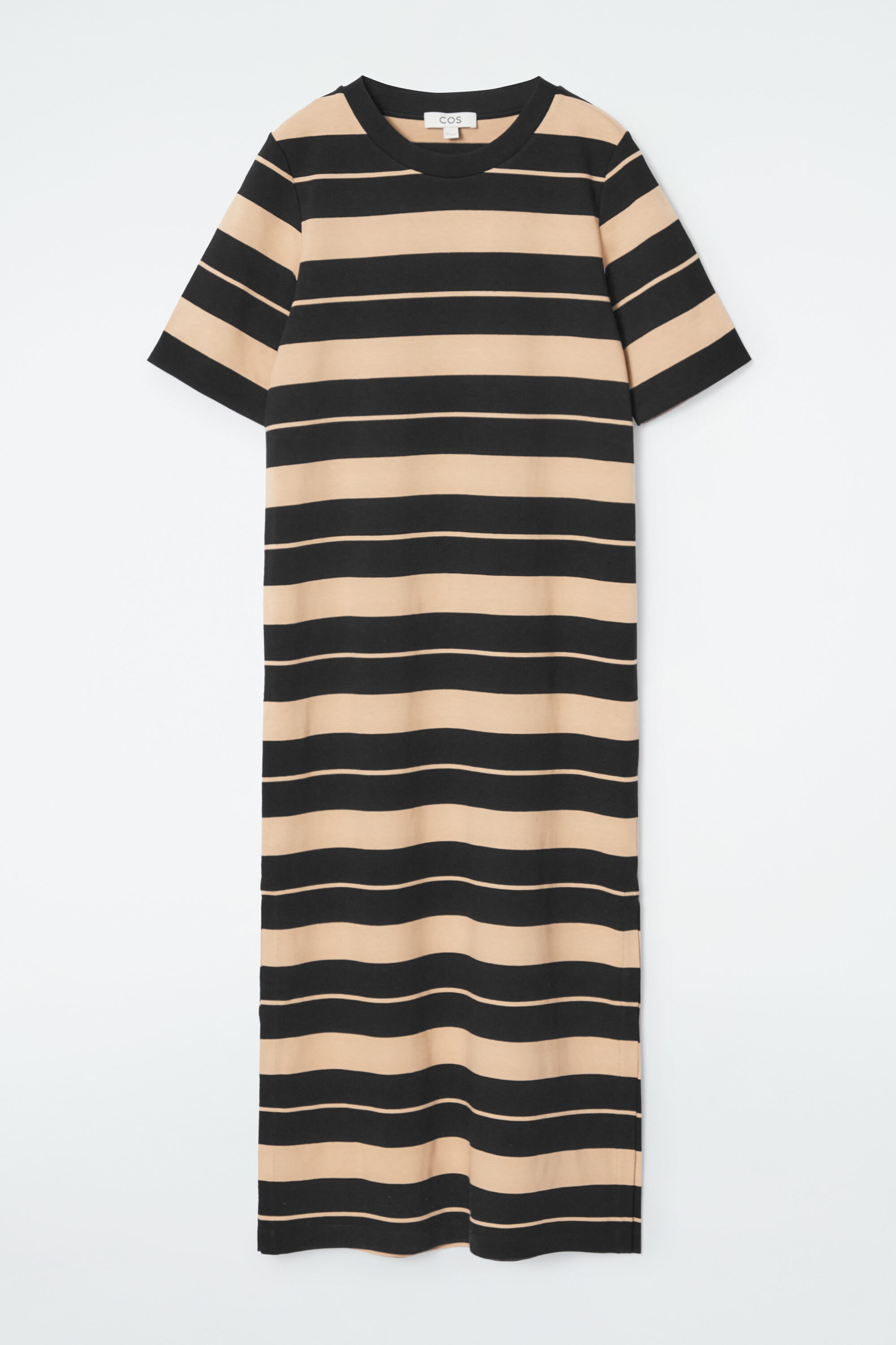 STRIPED MIDI T-SHIRT DRESS - BEIGE / STRIPED | COS