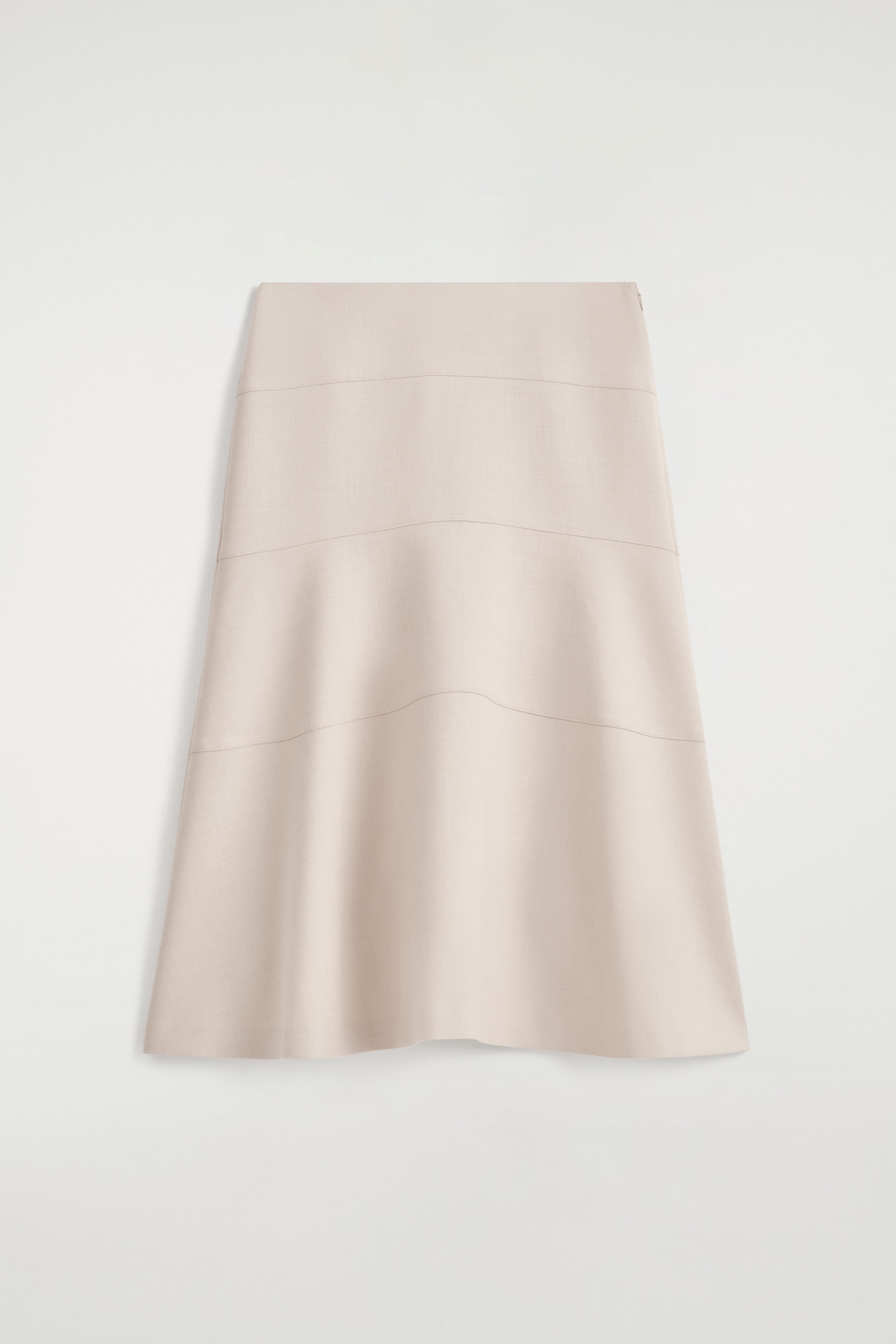 CURVED A-LINE MIDI SKIRT — LIGHT BEIGE