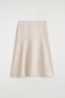 CURVED A-LINE MIDI SKIRT — LIGHT BEIGE 7