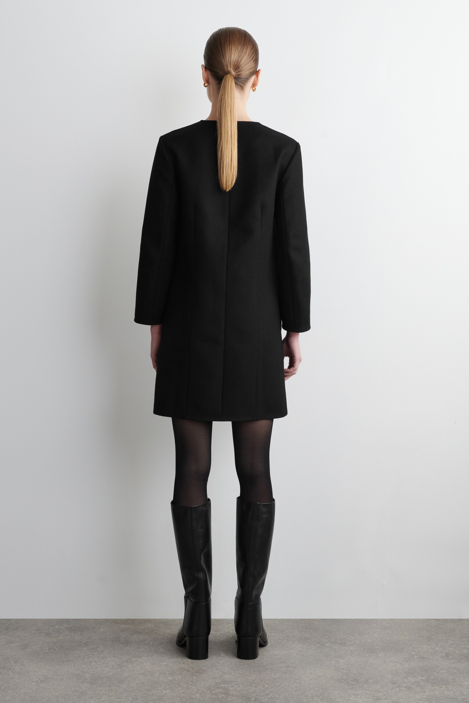 ROBE COURTE À MANCHES LONGUES EN LAINE - NOIR/BRUN - 5