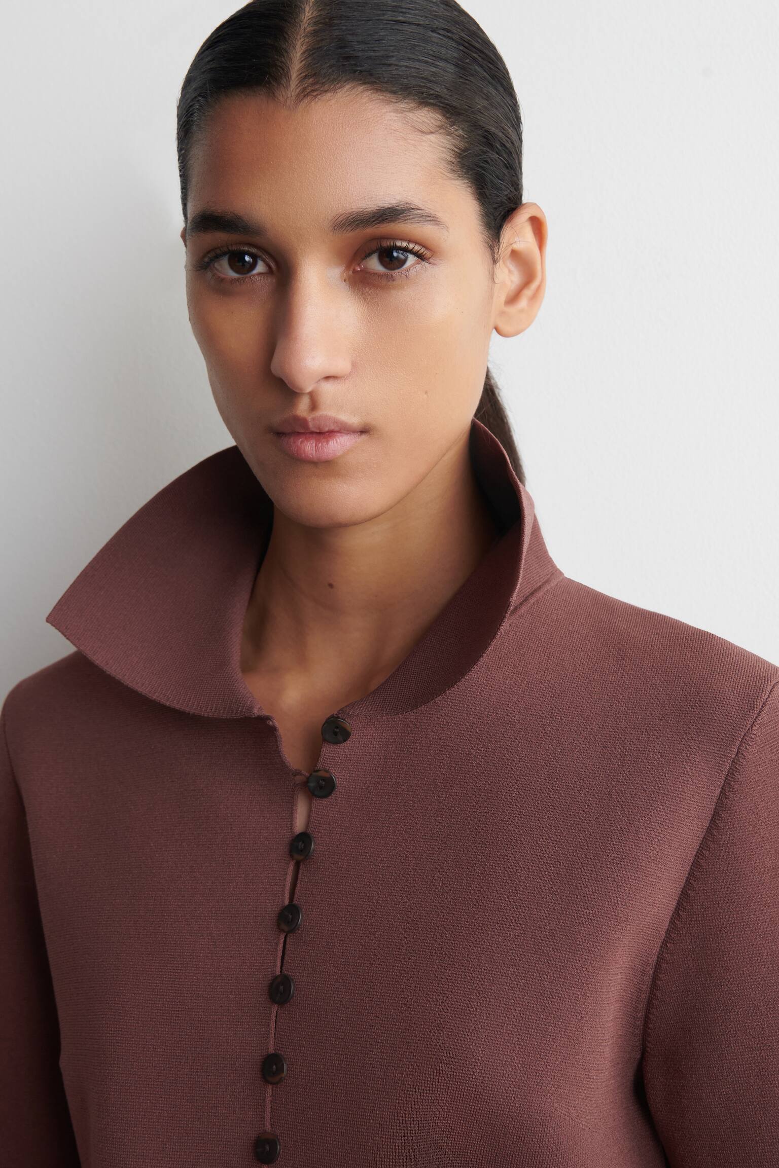 WAISTED MILANO-KNIT CARDIGAN - חום/חום כהה - 4