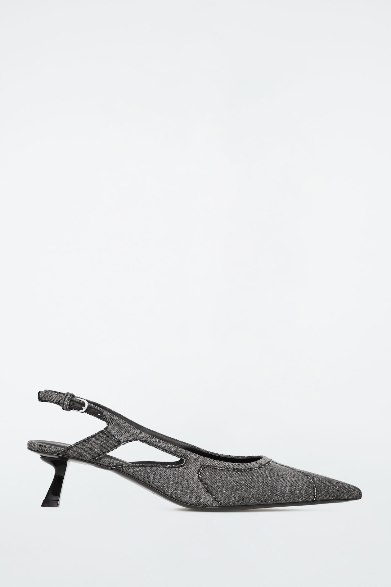 DENIM POINTED SLINGBACK KITTEN HEELS GREY COS