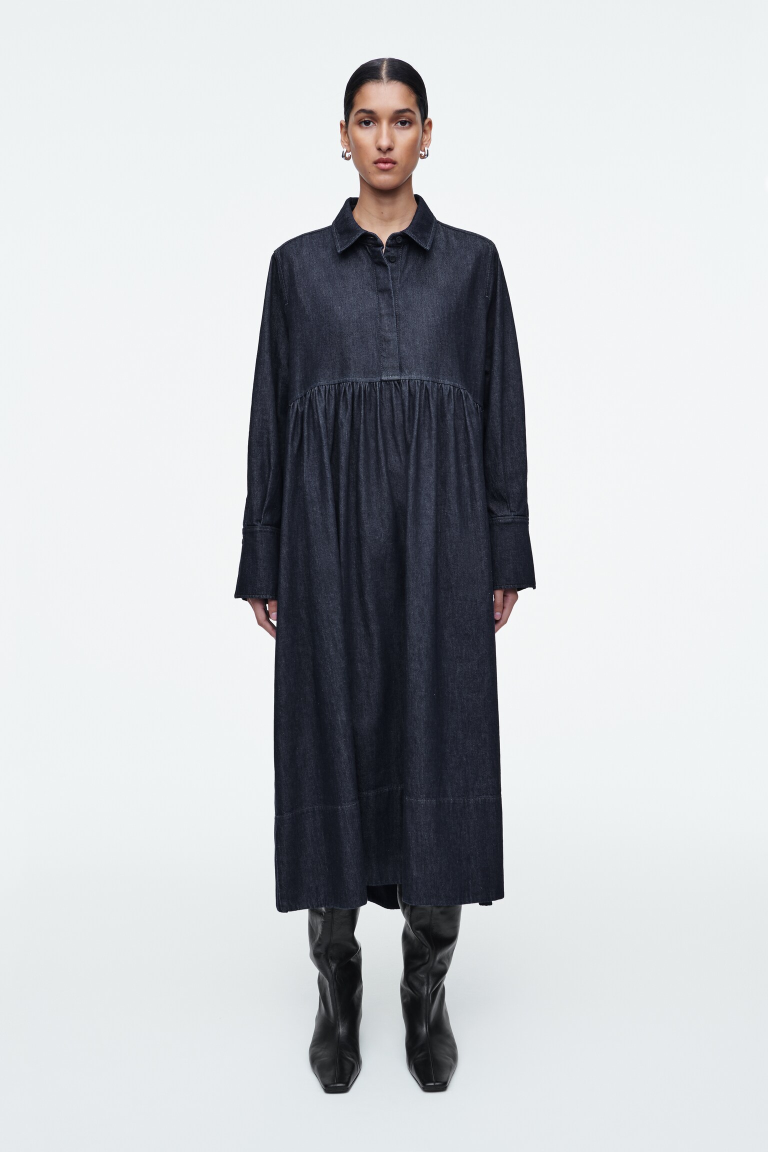 OVERSIZED DENIM SHIRT DRESS - INDIGO