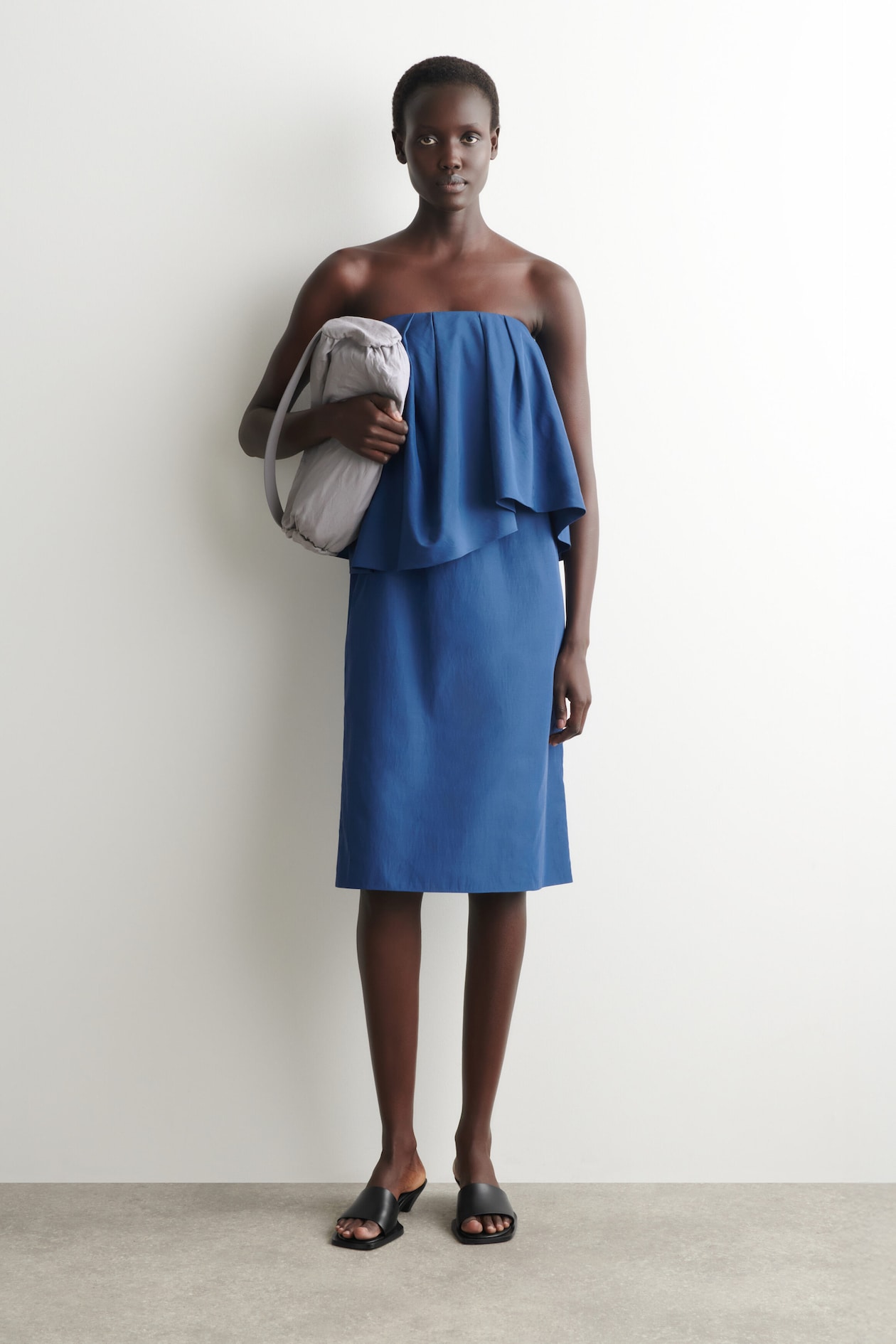 LAYERED BANDEAU MIDI DRESS — INK