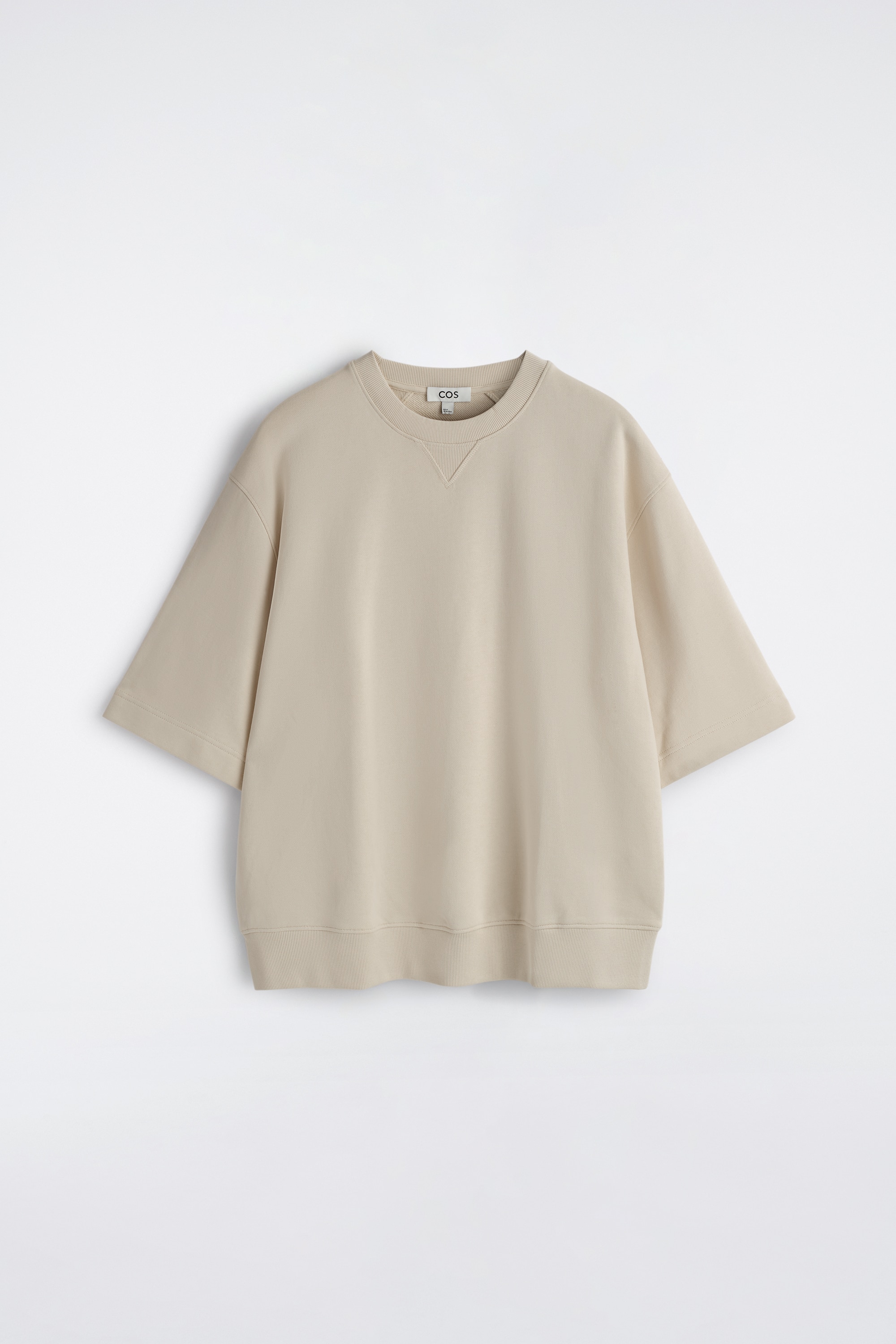 OVERSIZED SHORT-SLEEVED COTTON SWEATSHIRT - LIGHT BEIGE