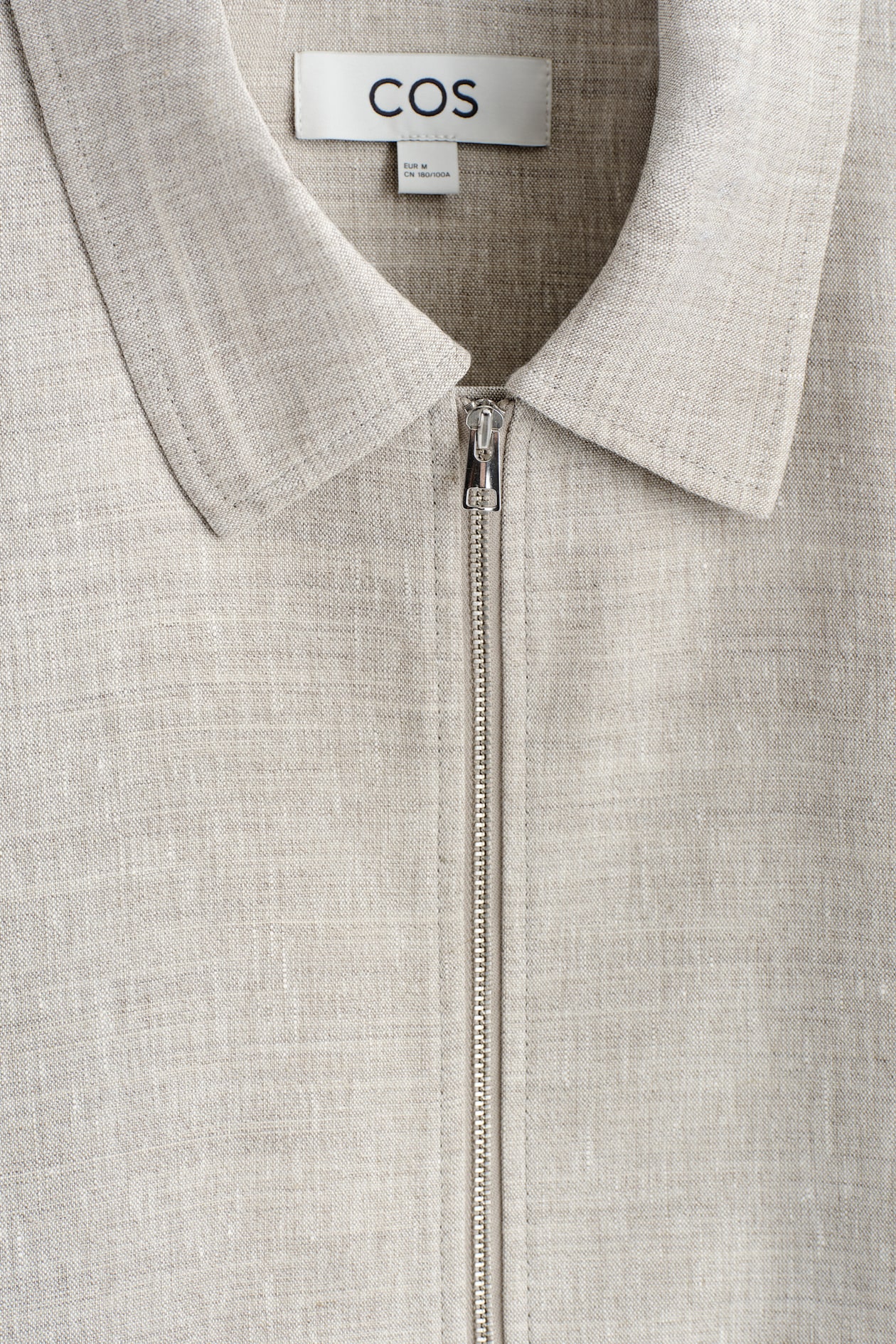 LINEN-WOOL SHORT-SLEEVED ZIP-UP SHIRT — STONE MÉLANGE