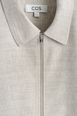 LINEN-WOOL SHORT-SLEEVED ZIP-UP SHIRT — STONE MÉLANGE 7