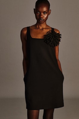 SQUARE-NECK CREPE-JERSEY DRESS — BLACK 8