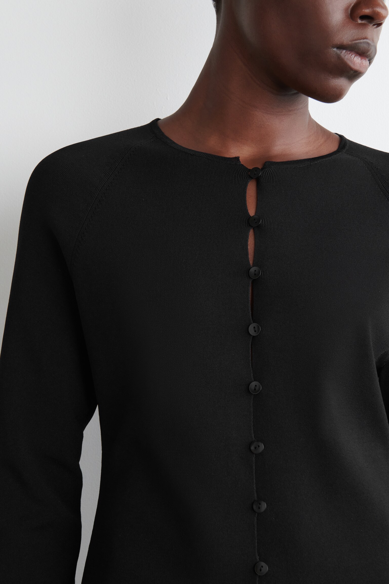 SHEER-DETAIL KNITTED CARDIGAN - BLACK - 5