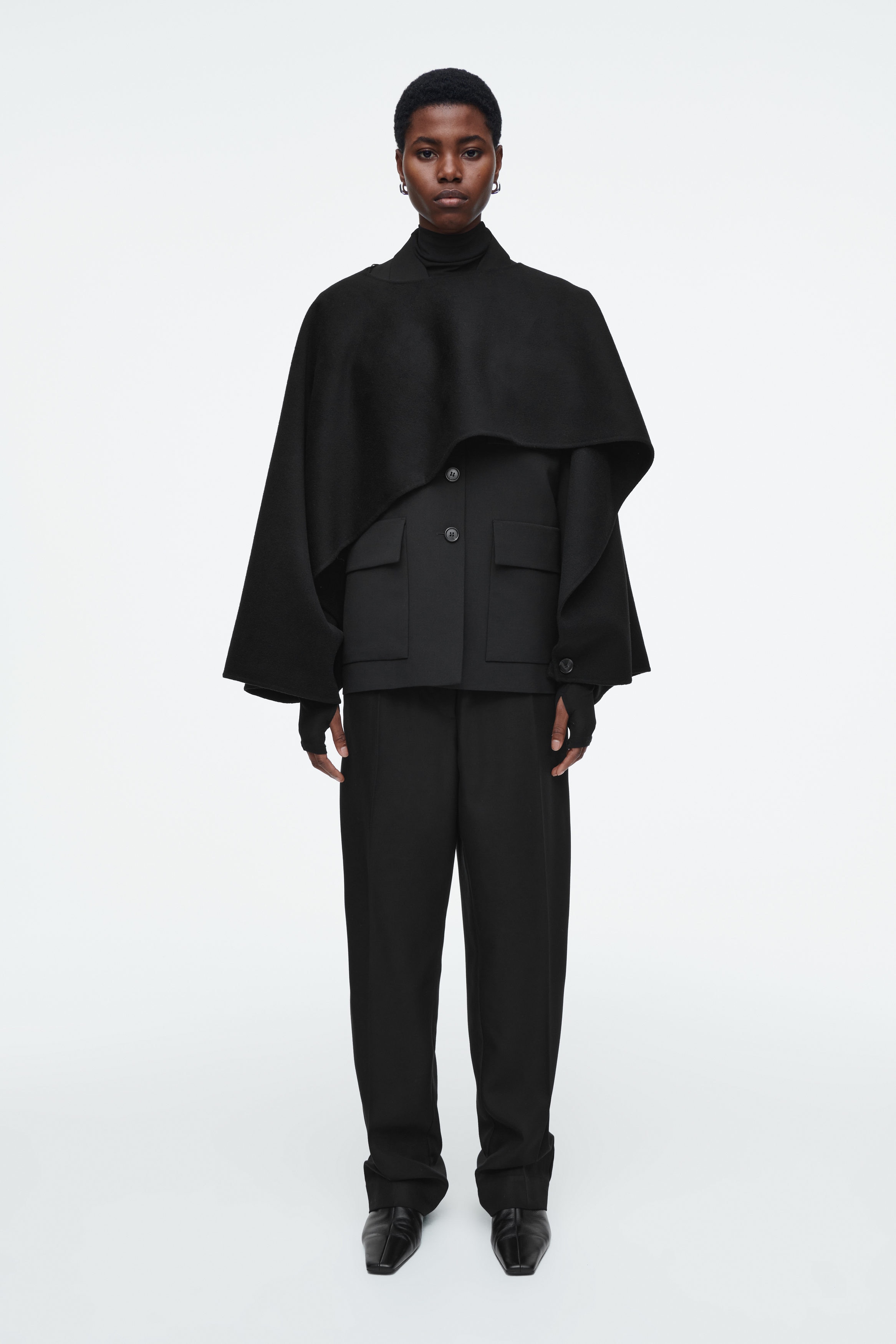 DOUBLE-FACED WOOL HYBRID CAPE - BLACK | COS