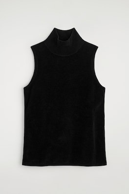 CHENILLE MOCK-NECK VEST — BLACK 8