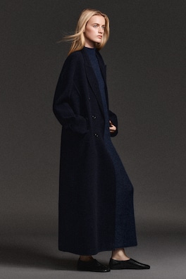 TAILORED DOUBLE-FACED WOOL LONG COAT — NAVY 12