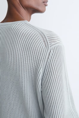 LADDER-STITCH COTTON V-NECK JUMPER — LIGHT BLUE 5