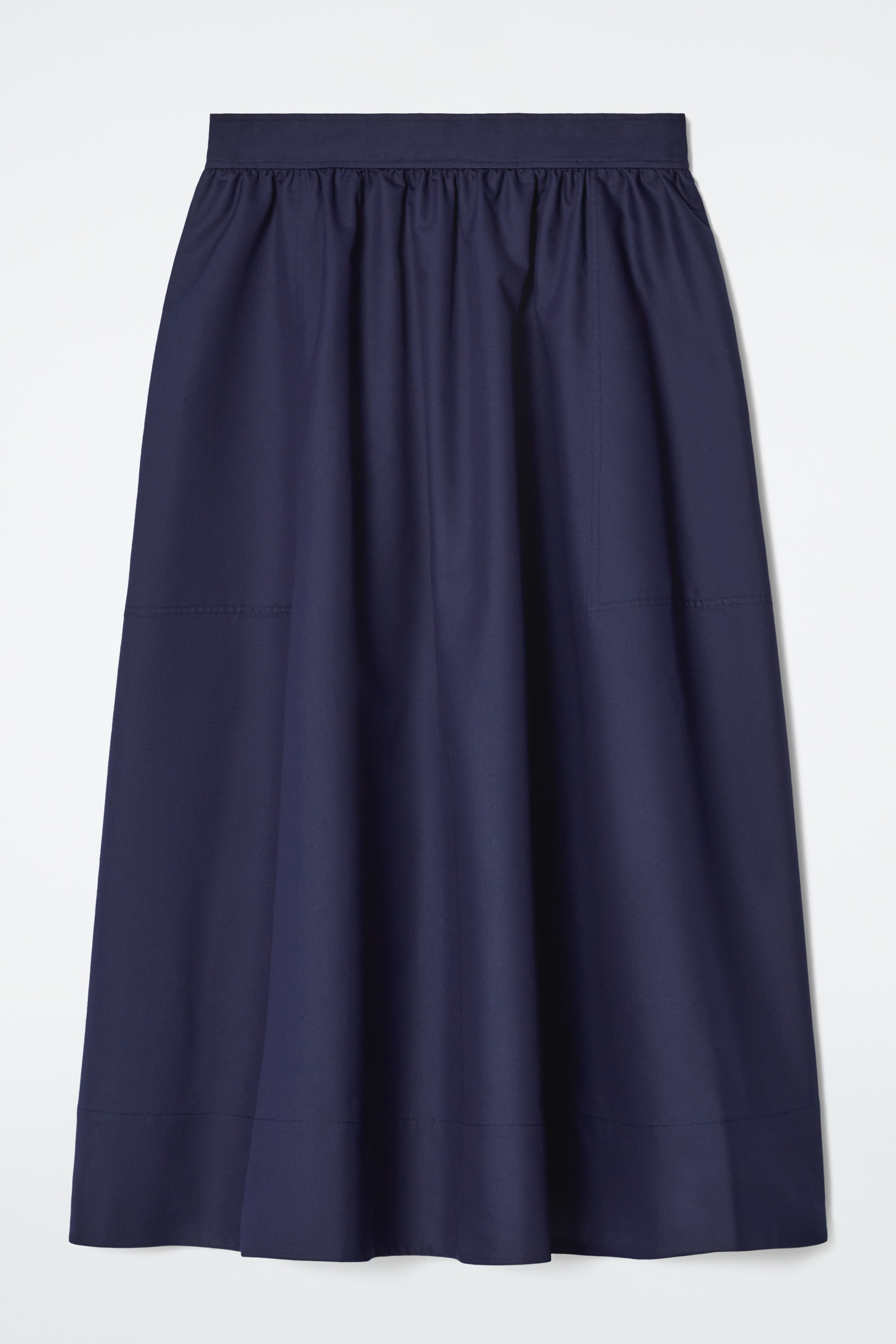 GATHERED A-LINE MIDI SKIRT - NAVY/BROWN
