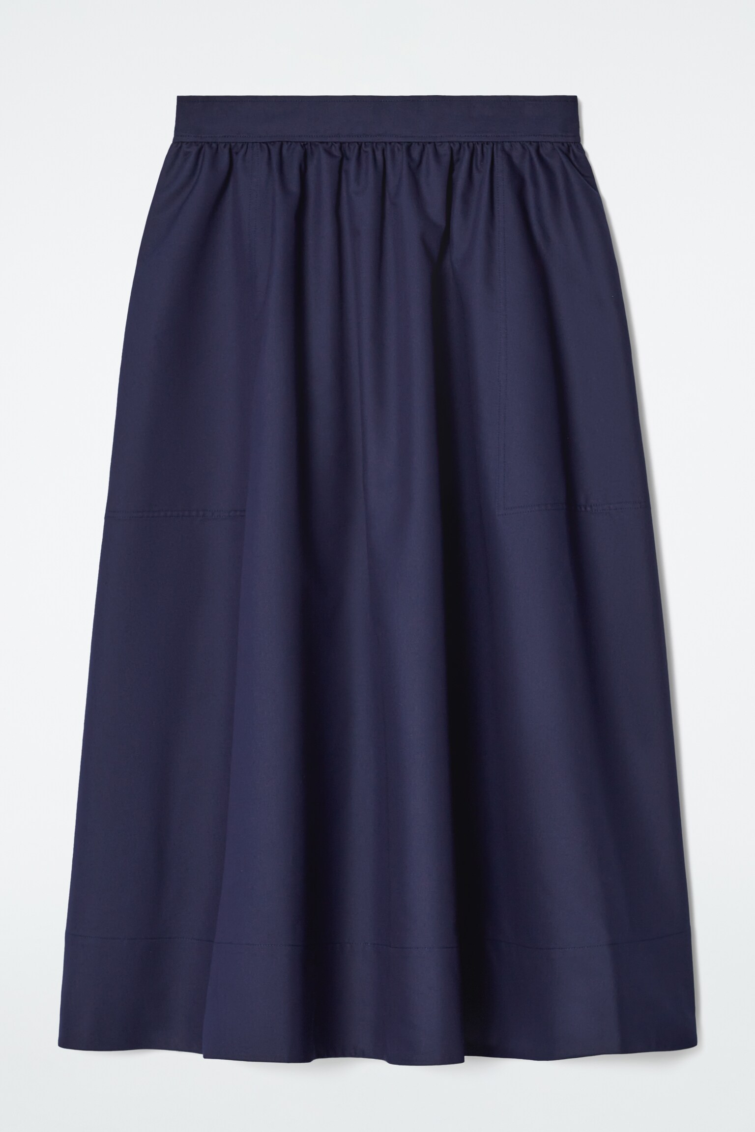 GATHERED A-LINE MIDI SKIRT - NAVY/BROWN - 2