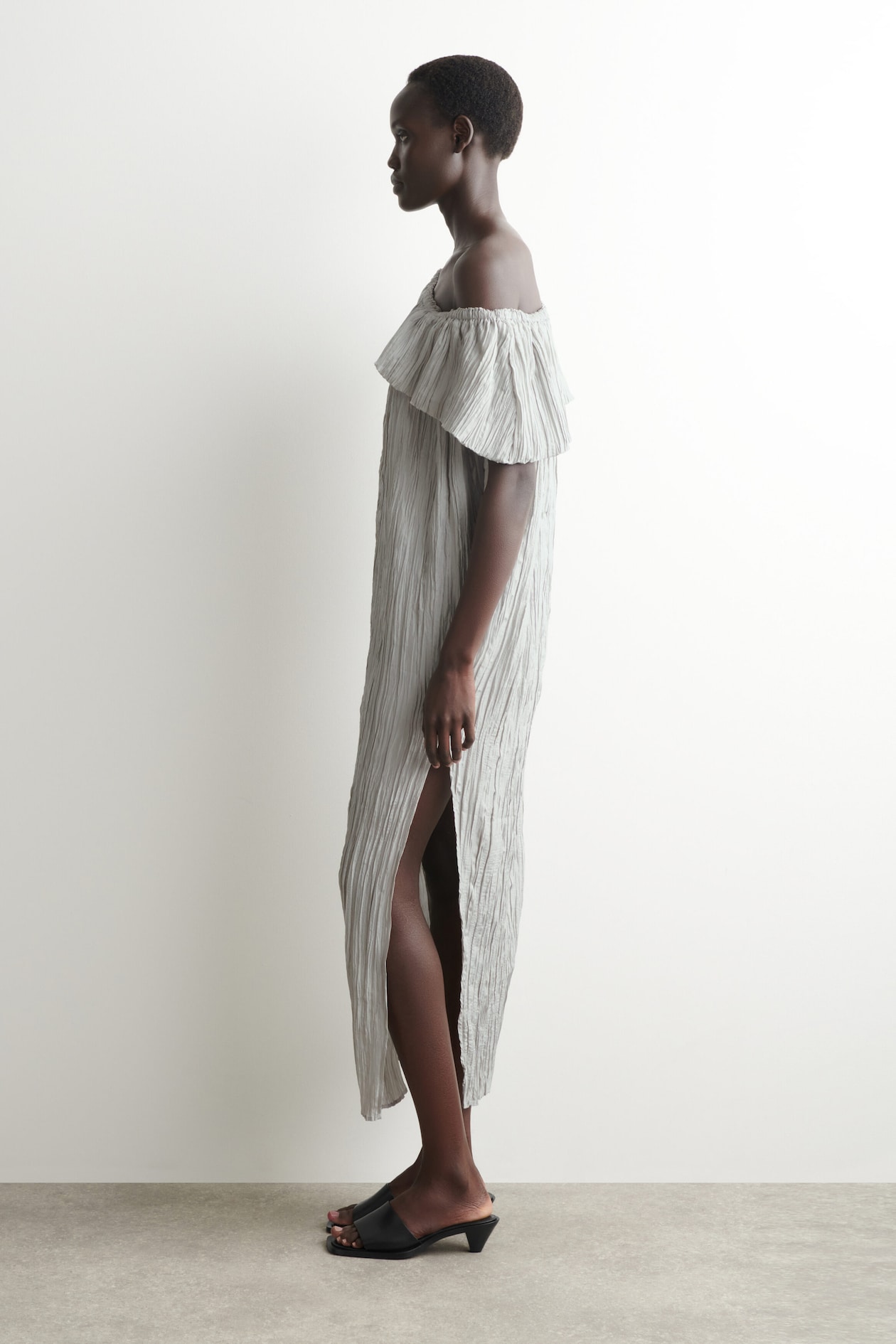 ASYMMETRIC PLEATED SILK GOWN — DOVE GRAY