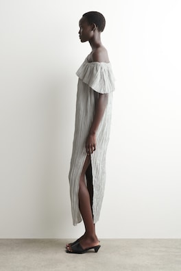 ASYMMETRIC PLEATED SILK GOWN — DOVE GRAY 2