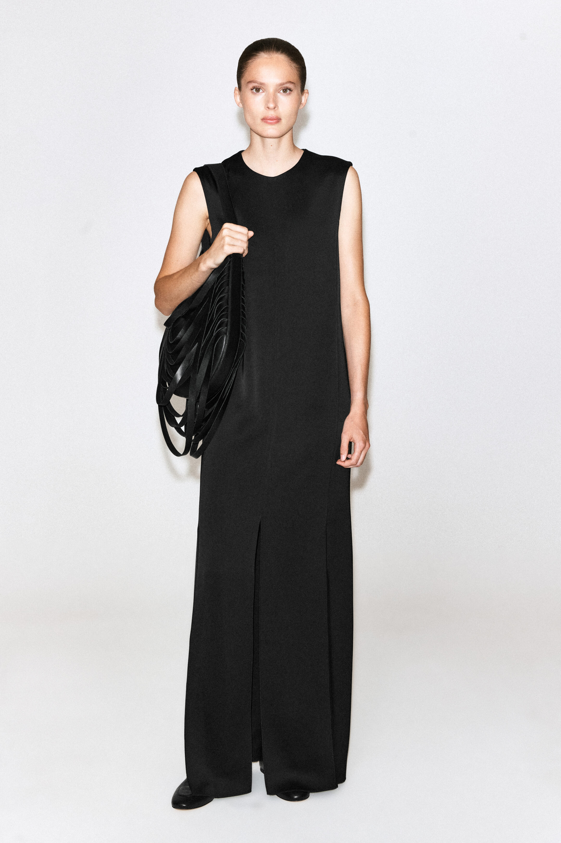 PANELED MATTE-SATIN COLUMN DRESS - thumbnail 2
