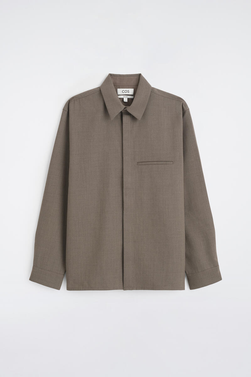 Relaxed Wool-Blend Shirt in Brown