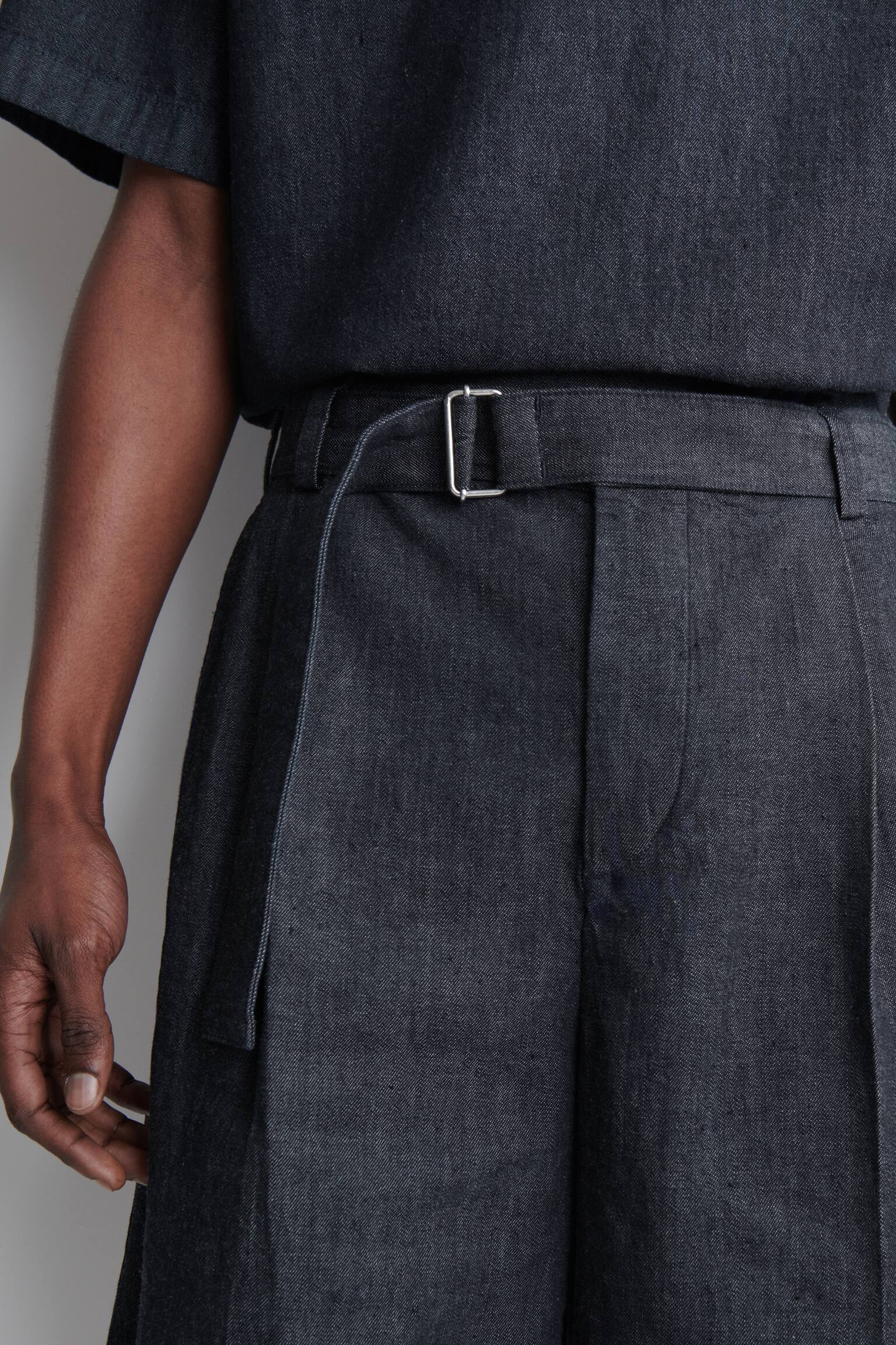 BELTED WIDE-LEG DENIM SHORTS - INDIGO - 3