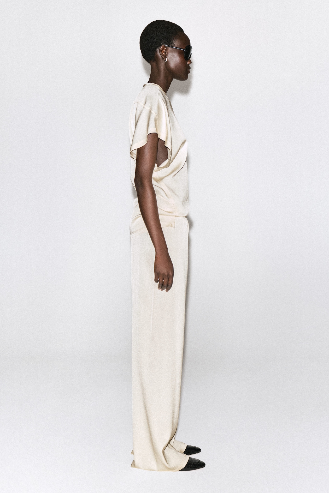 ELASTICATED CREPE STRAIGHT-LEG PANTS — IVORY