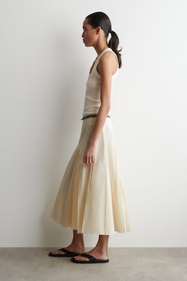 PLEATED COTTON-LINEN MIDI SKIRT — IVORY 3