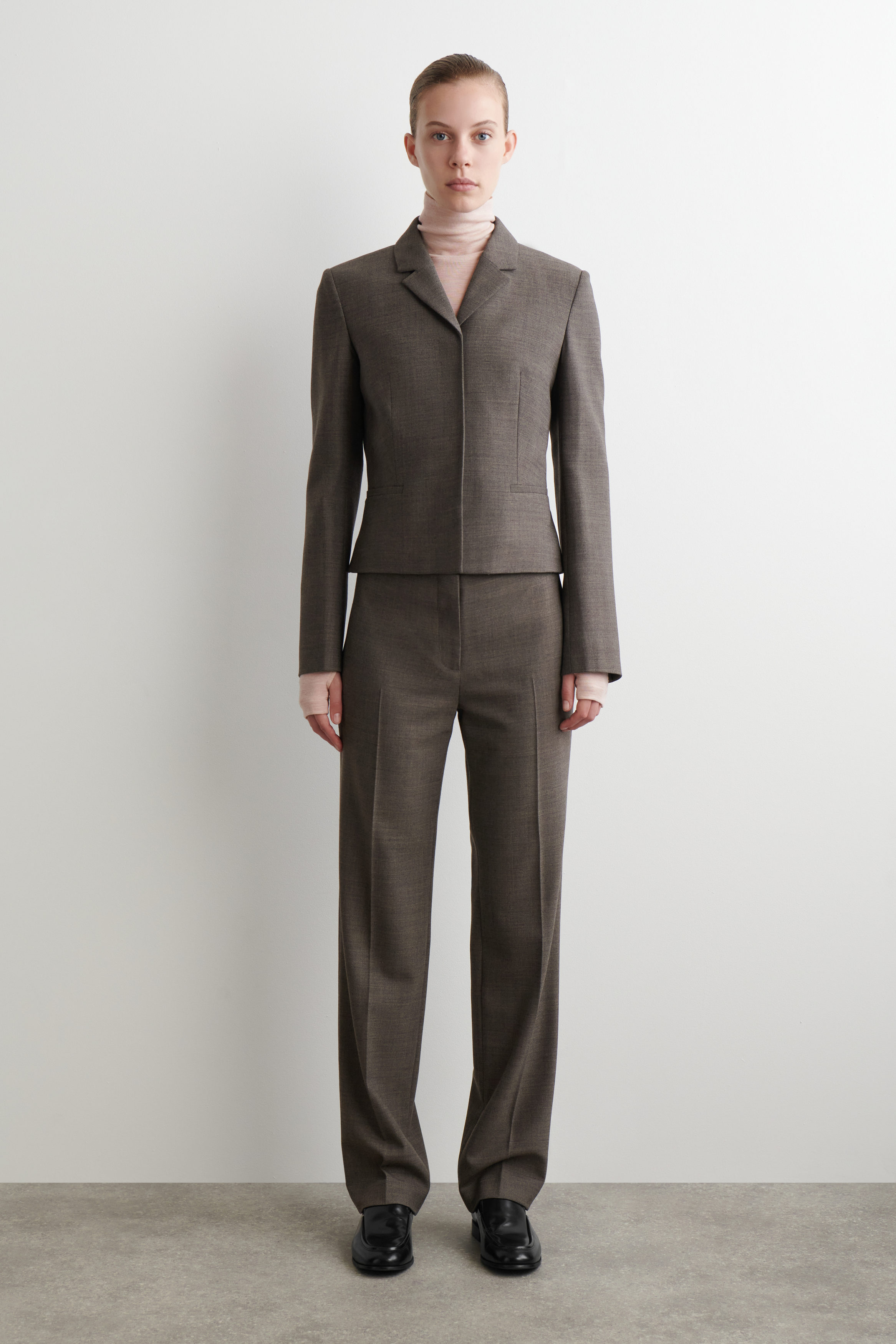 SLIM WOOL-BLEND PANTS - STONE MÉLANGE | COS US