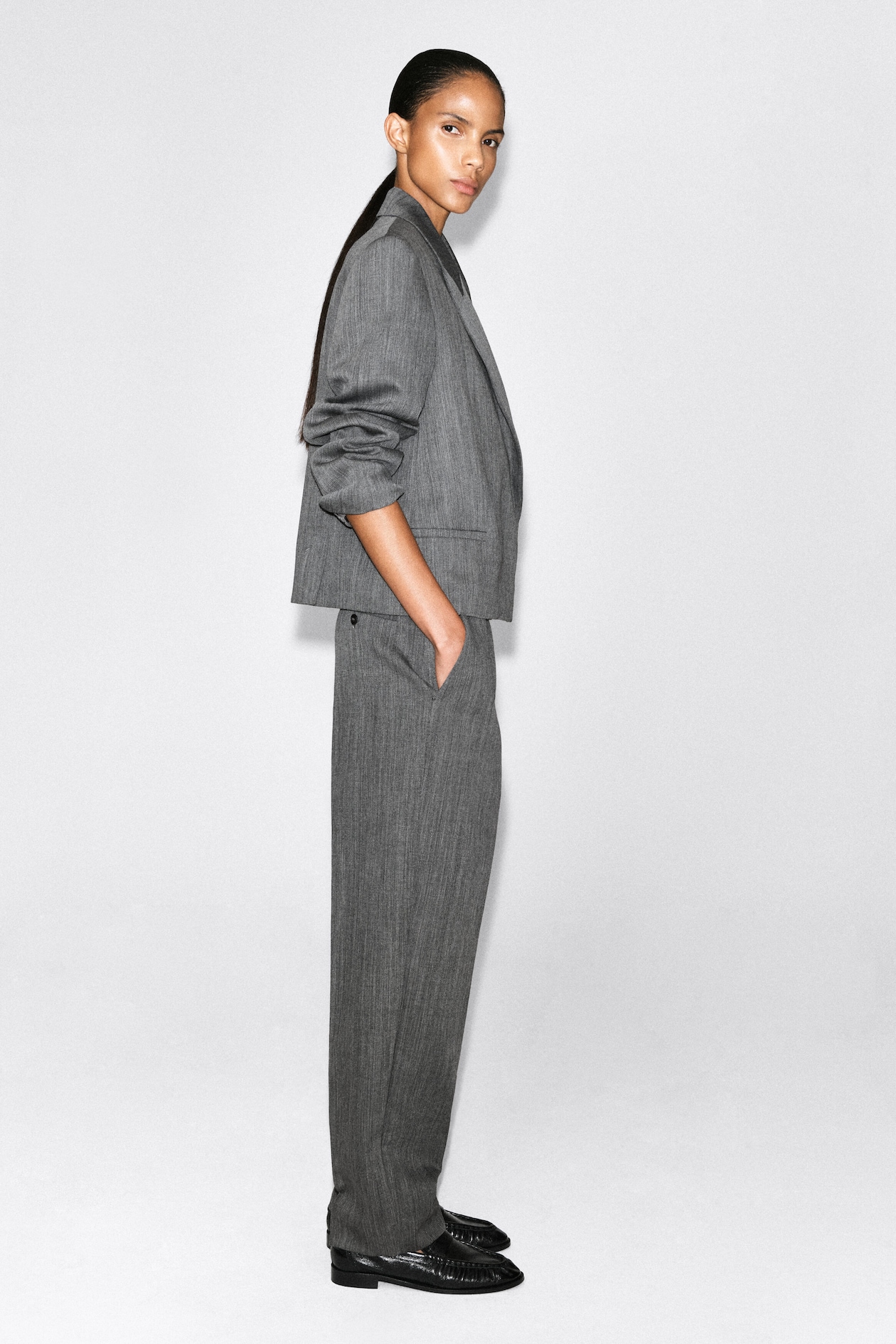 TAILORED WOOL STRAIGHT-LEG PANTS — HEATHER