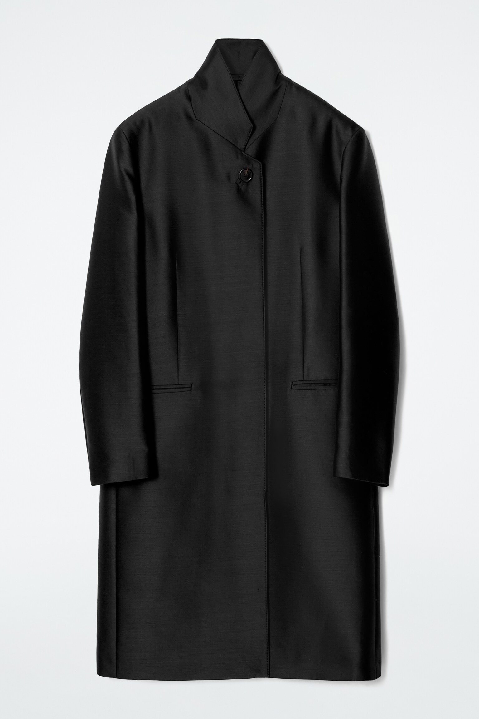 SINGLE-BREASTED WOOL-SATIN COAT - BLACK