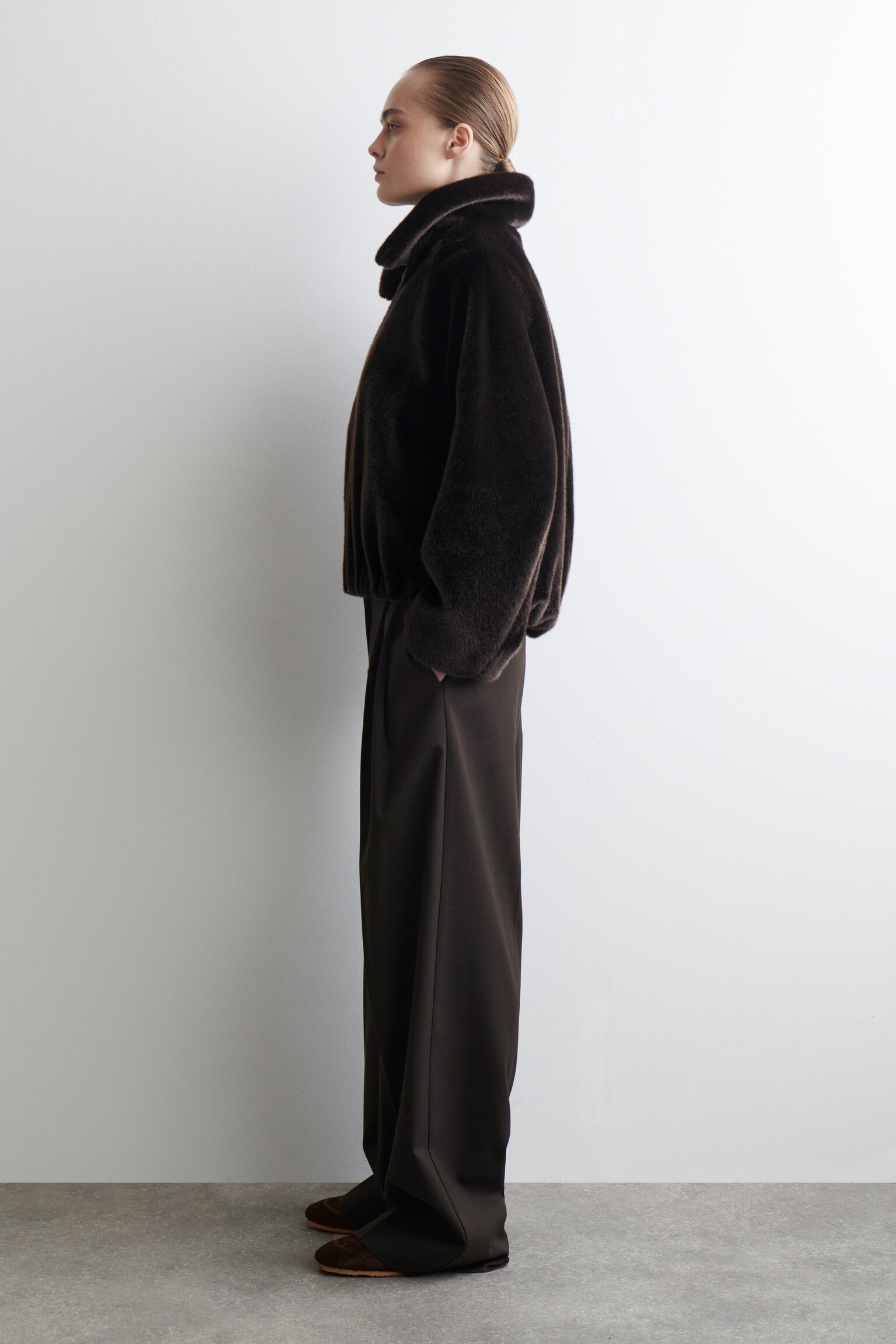 FUR-EFFECT JACKET - חום - 7