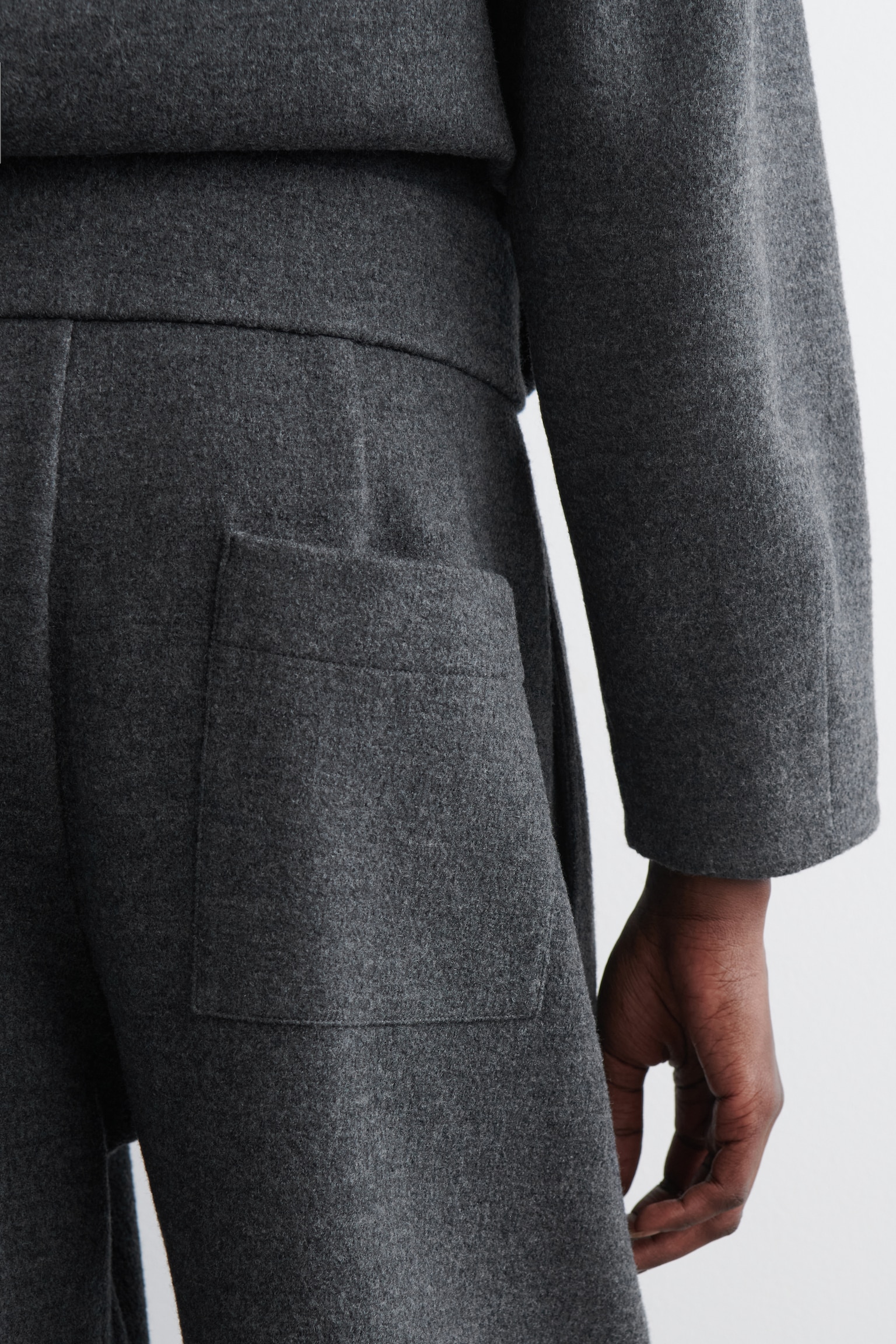 PANTALON BARREL EN LAINE BOUILLIE - GRIS FONCÉ CHINÉ/BLEU MARINE - 5