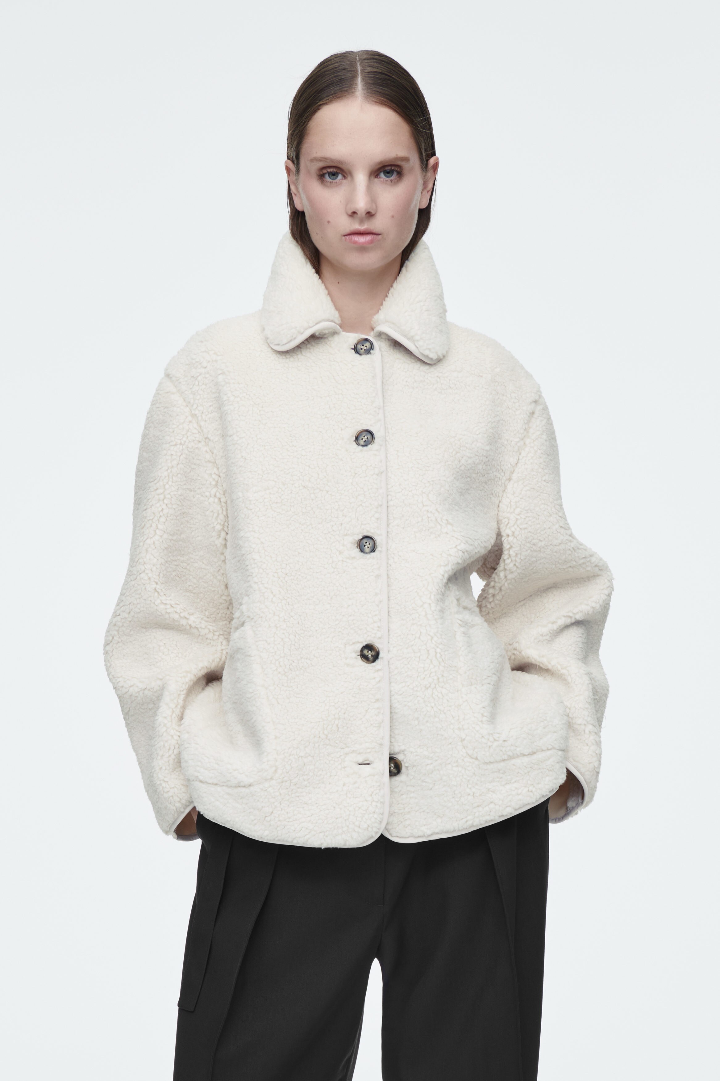 COLLARED FAUX SHEARLING JACKET - IVORY | COS