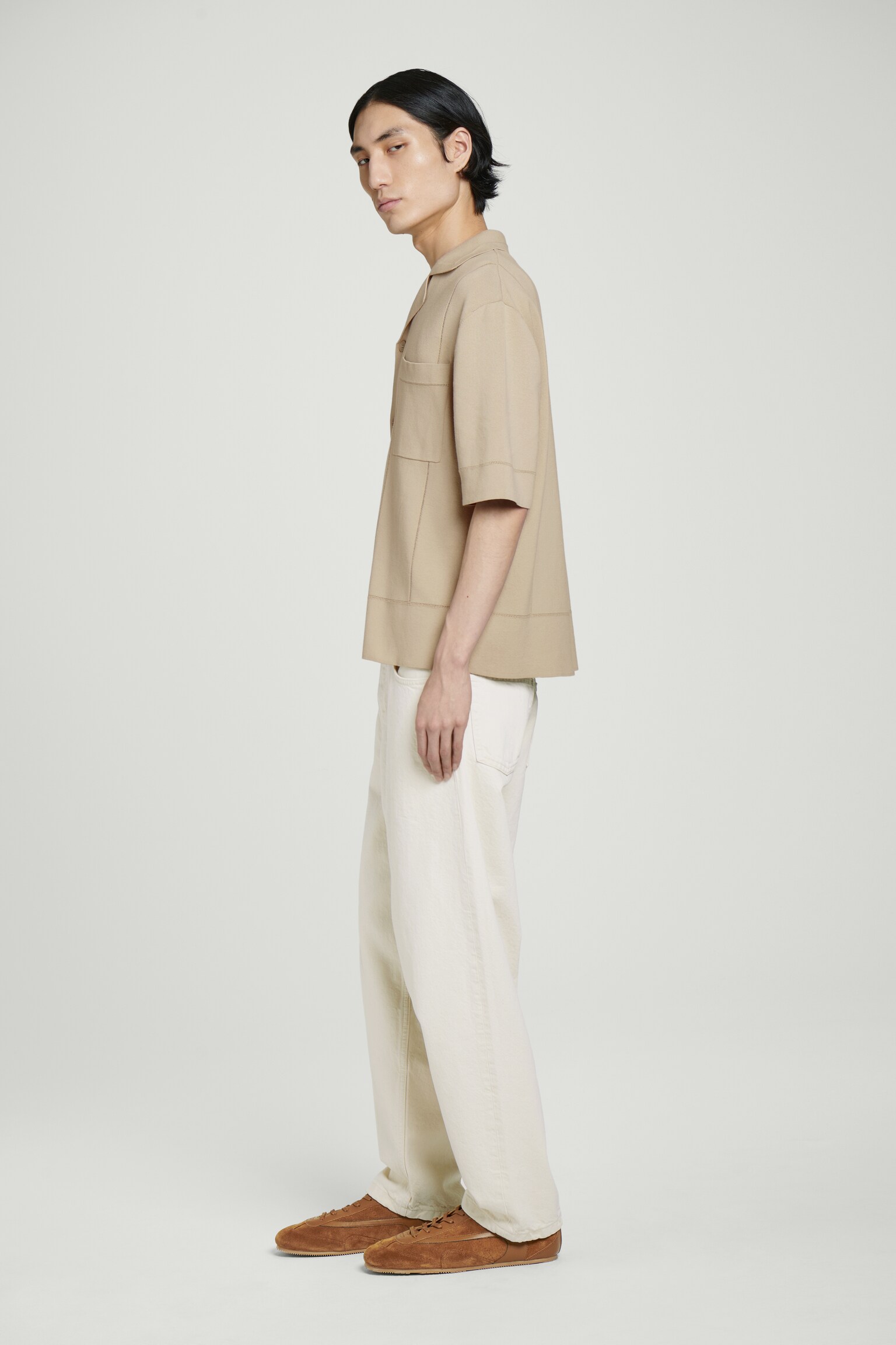 CAMISA DE ALGODÓN DE PUNTO POINTELLE - TOPO/NEGRO - 5