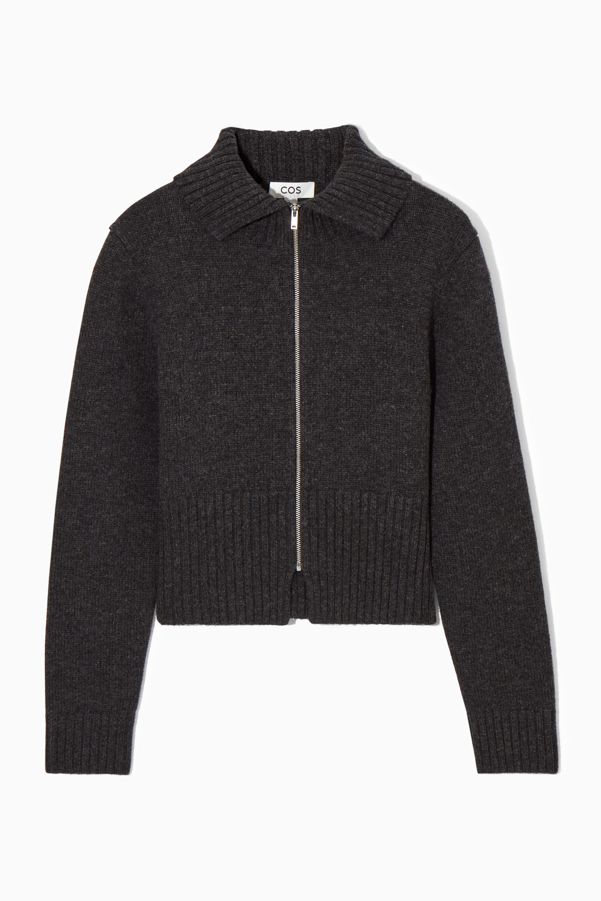 CROPPED WOOL ZIP-UP CARDIGAN - GRAY | COS US