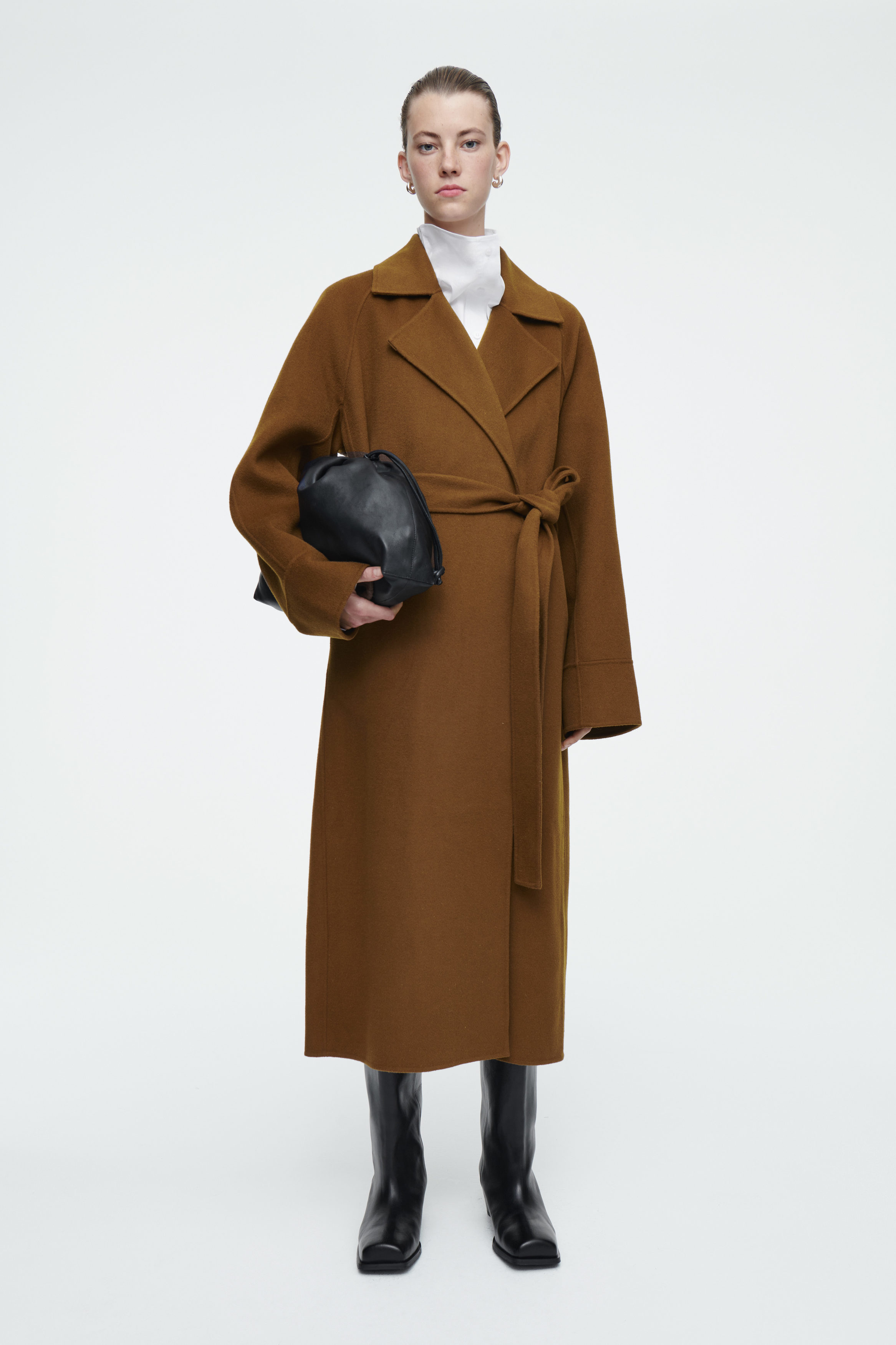 BELTED DOUBLE-FACED WOOL COAT - BROWN | COS