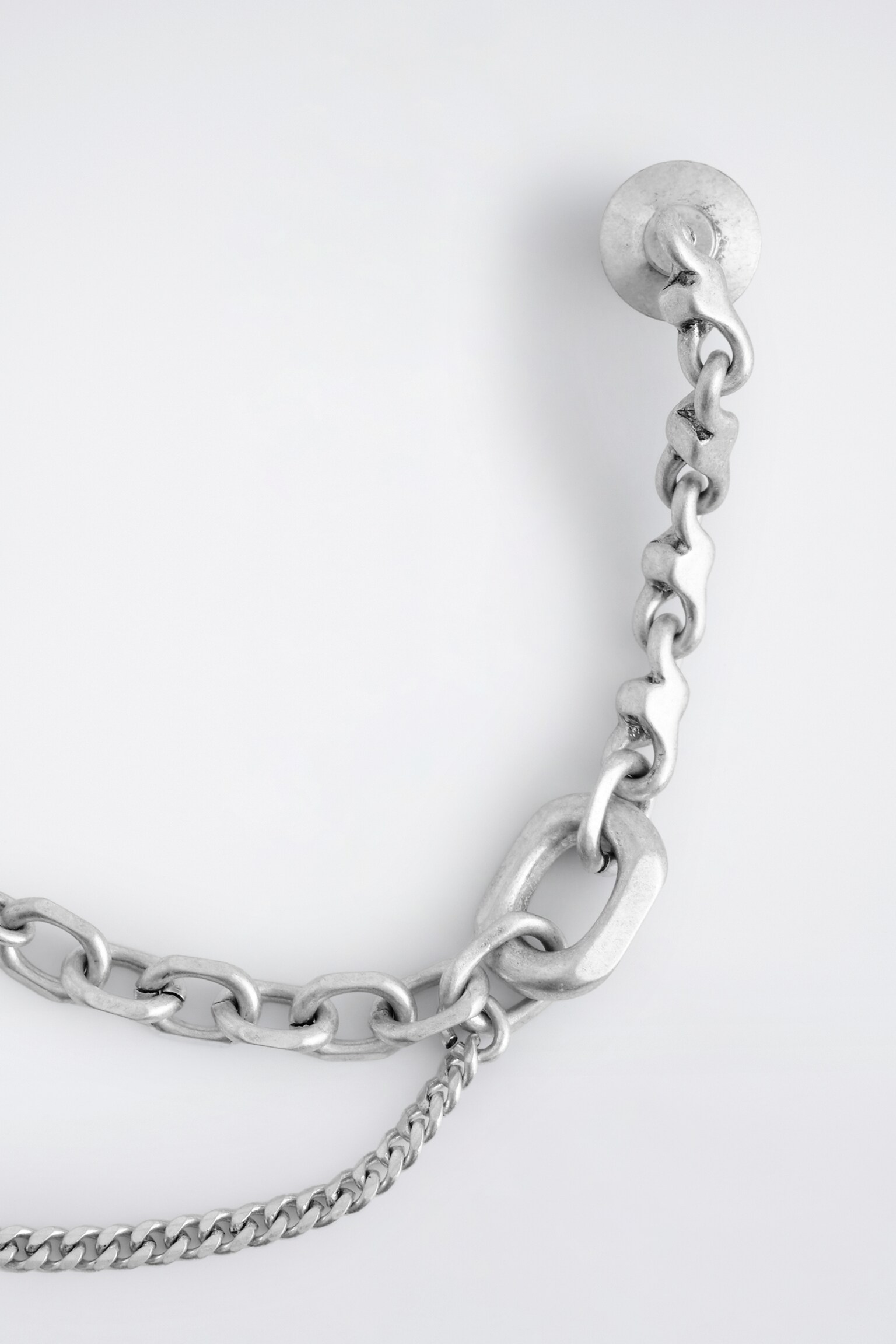 FACETED DOUBLE-CHAIN BROOCH - SILVER - 3