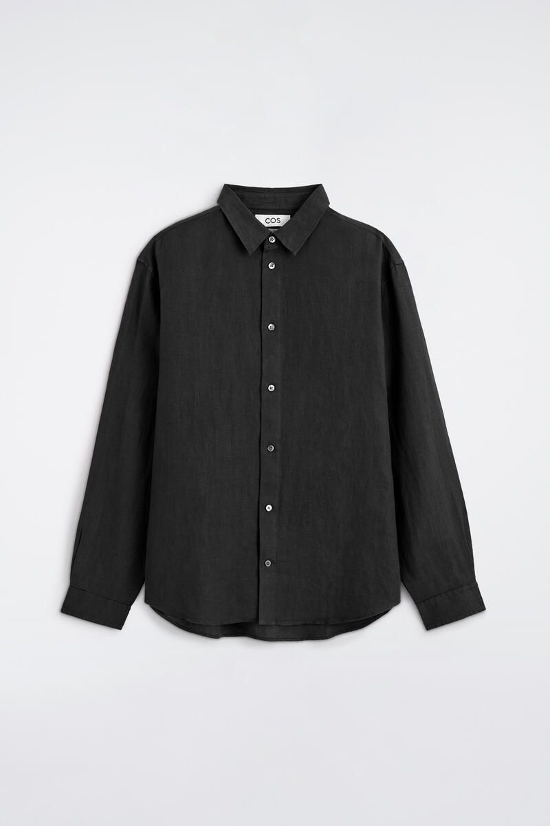 COS Relaxed Linen Shirt Black Men's Extra Large