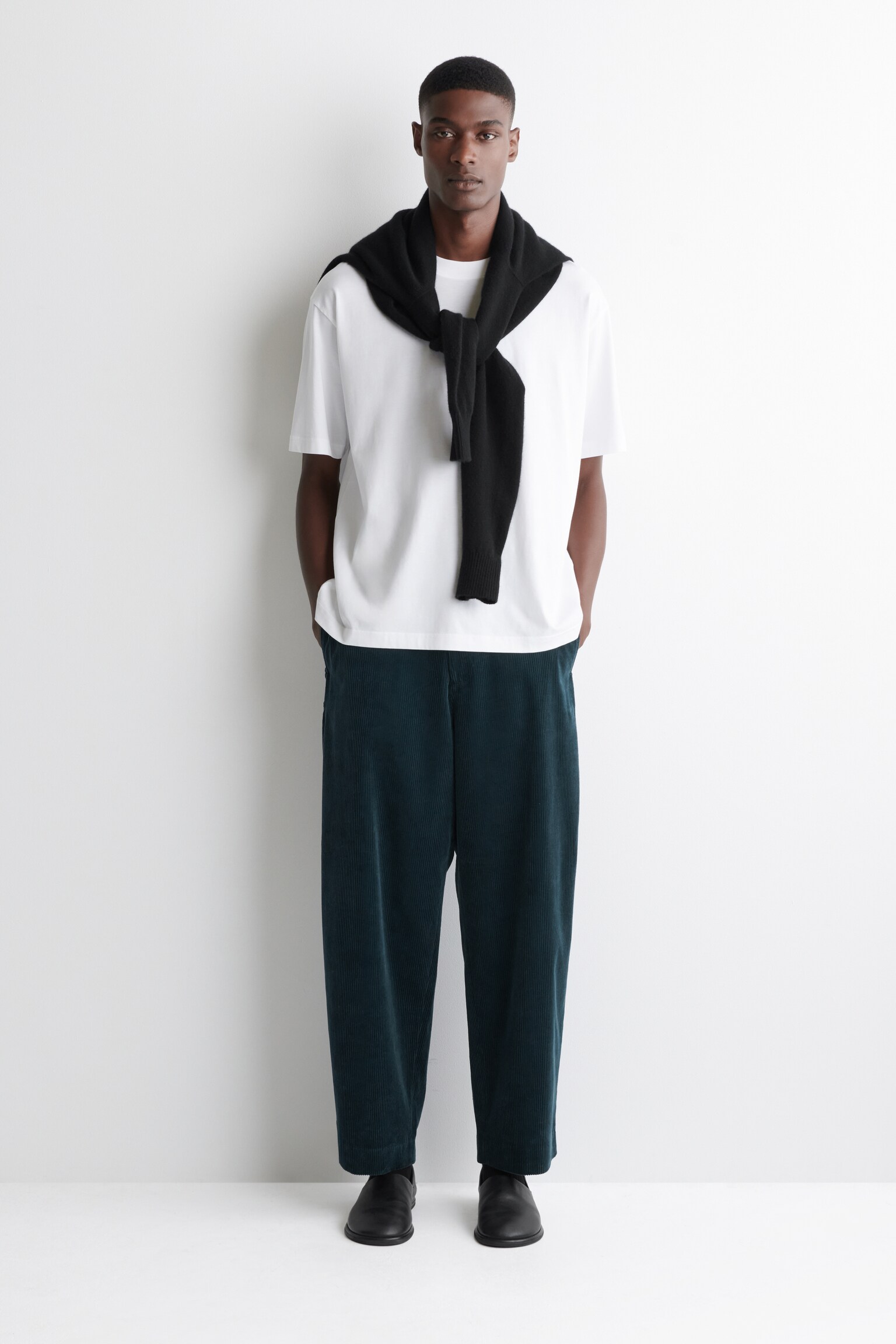 CORDUROY WIDE-LEG TROUSERS - DARK TURQUOISE/BLACK - 8