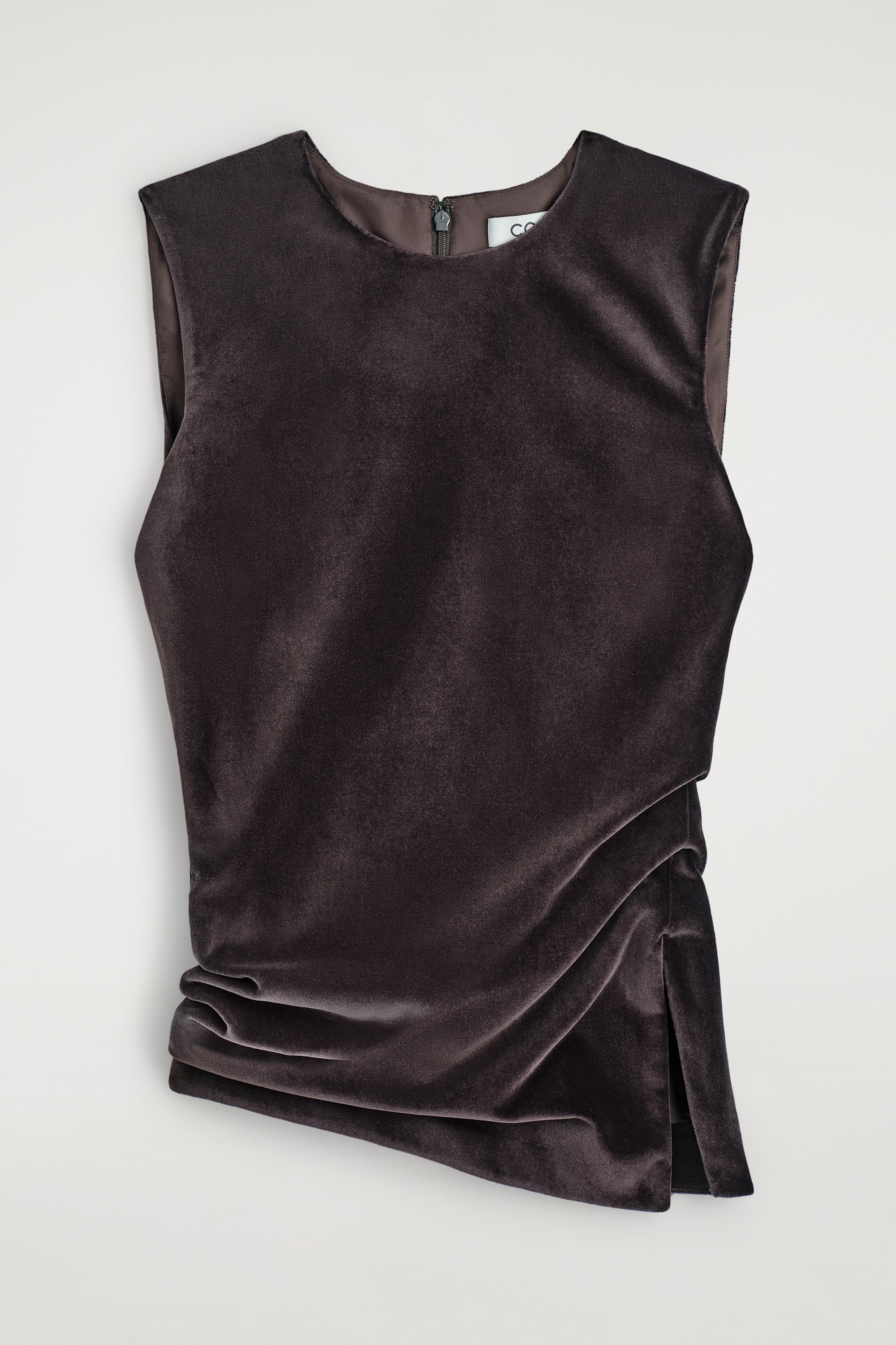 ASYMMETRIC VELVET TOP - DARK BROWN/NAVY