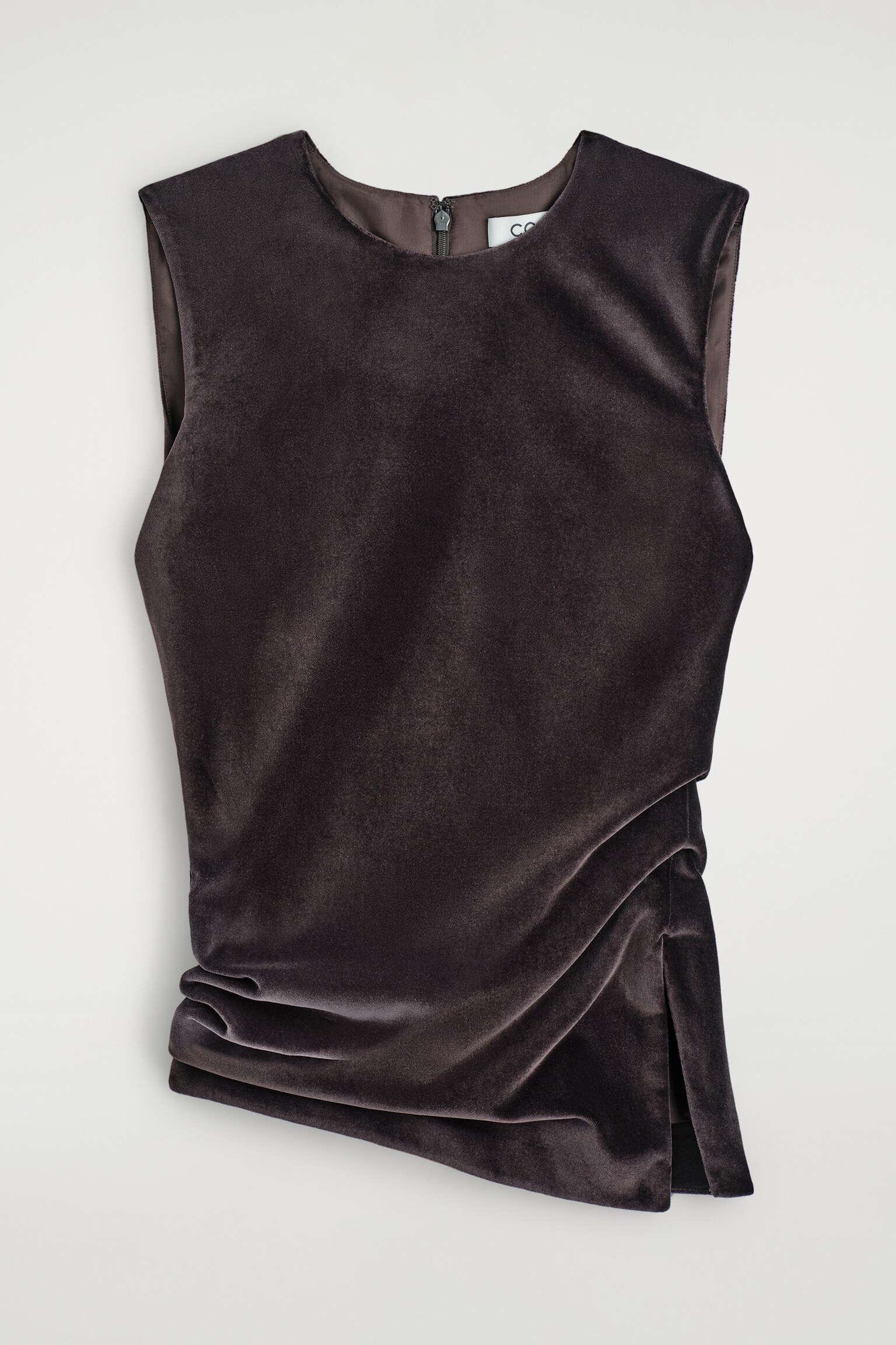 ASYMMETRIC VELVET TOP - DARK BROWN/NAVY - 2