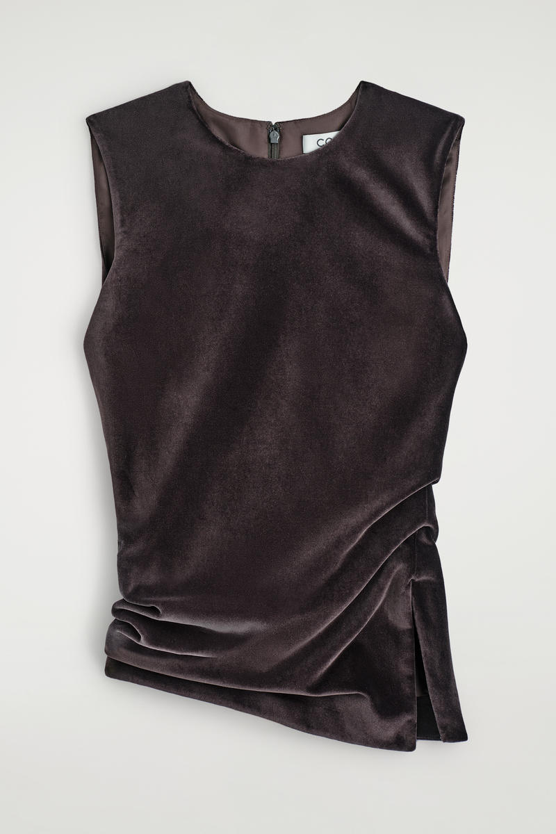 Cos Asymmetric Velvet Top In Brown