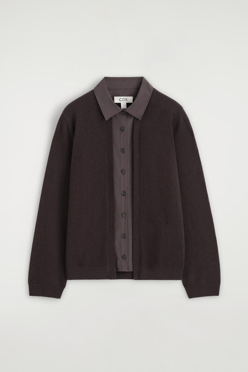 Shirt-Detail Merino Wool Cardigan