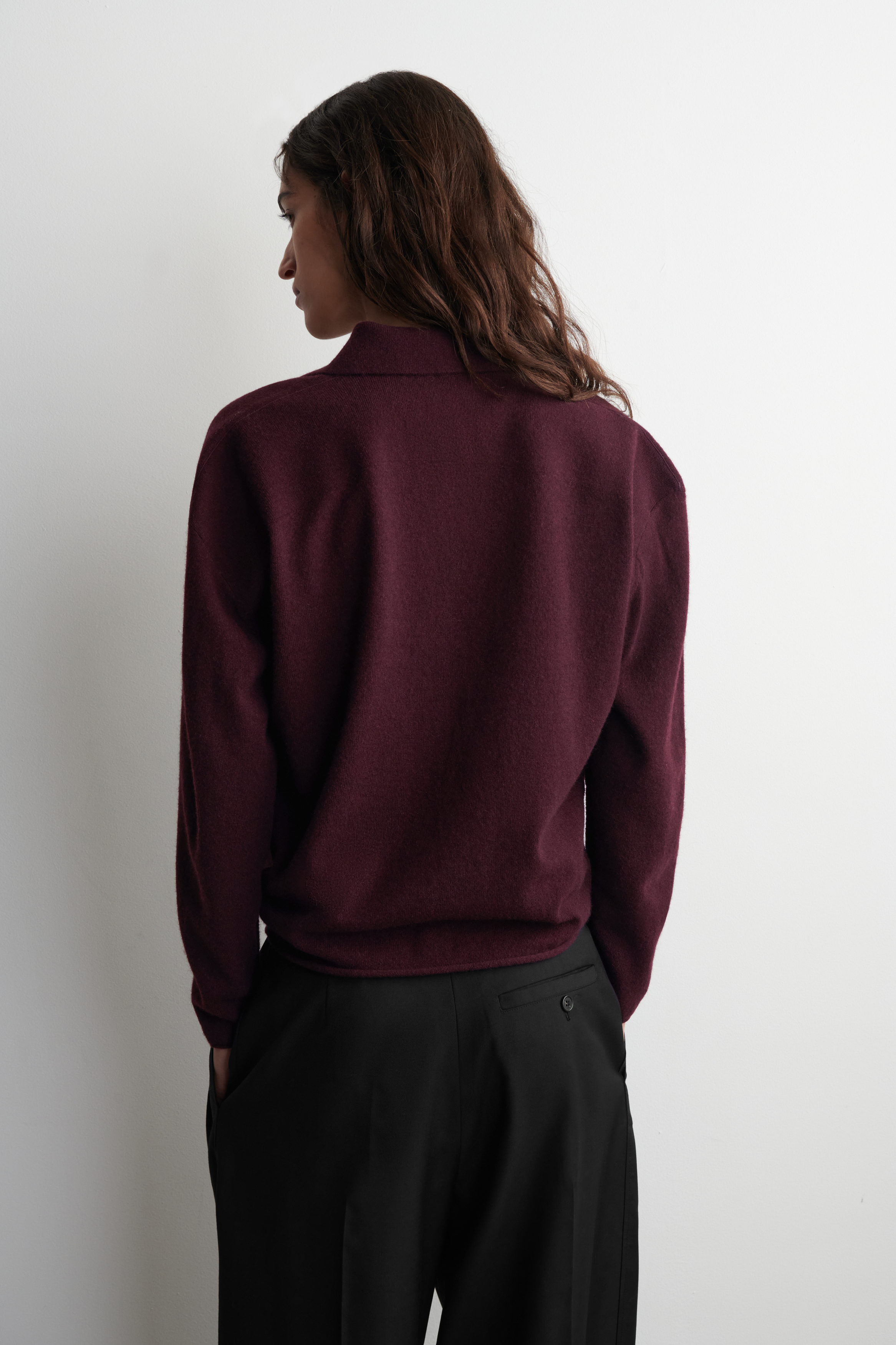 MERINO WOOL-YAK ZIP-UP POLO SHIRT - BURGUNDY | COS US