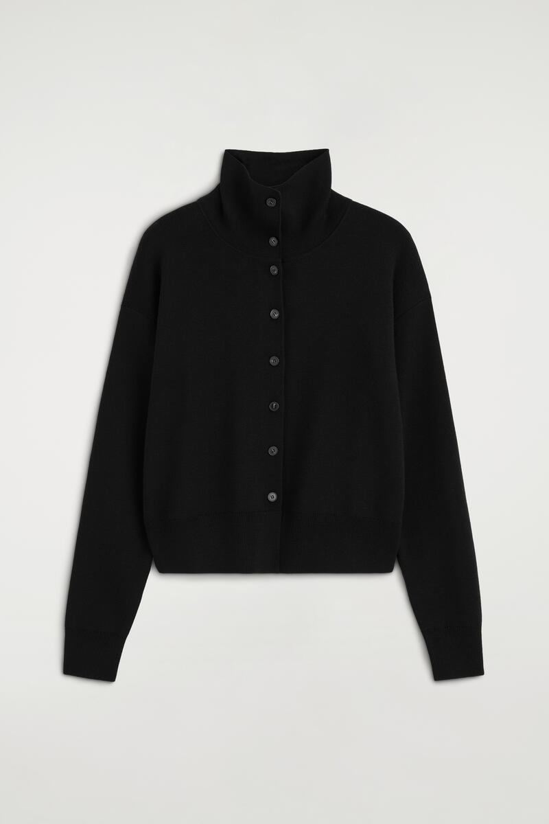 Merino Wool Funnel-Neck Cardigan