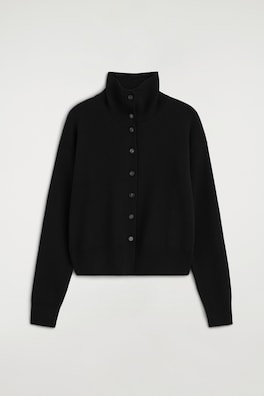 MERINO WOOL MOCK-NECK CARDIGAN — BLACK 10