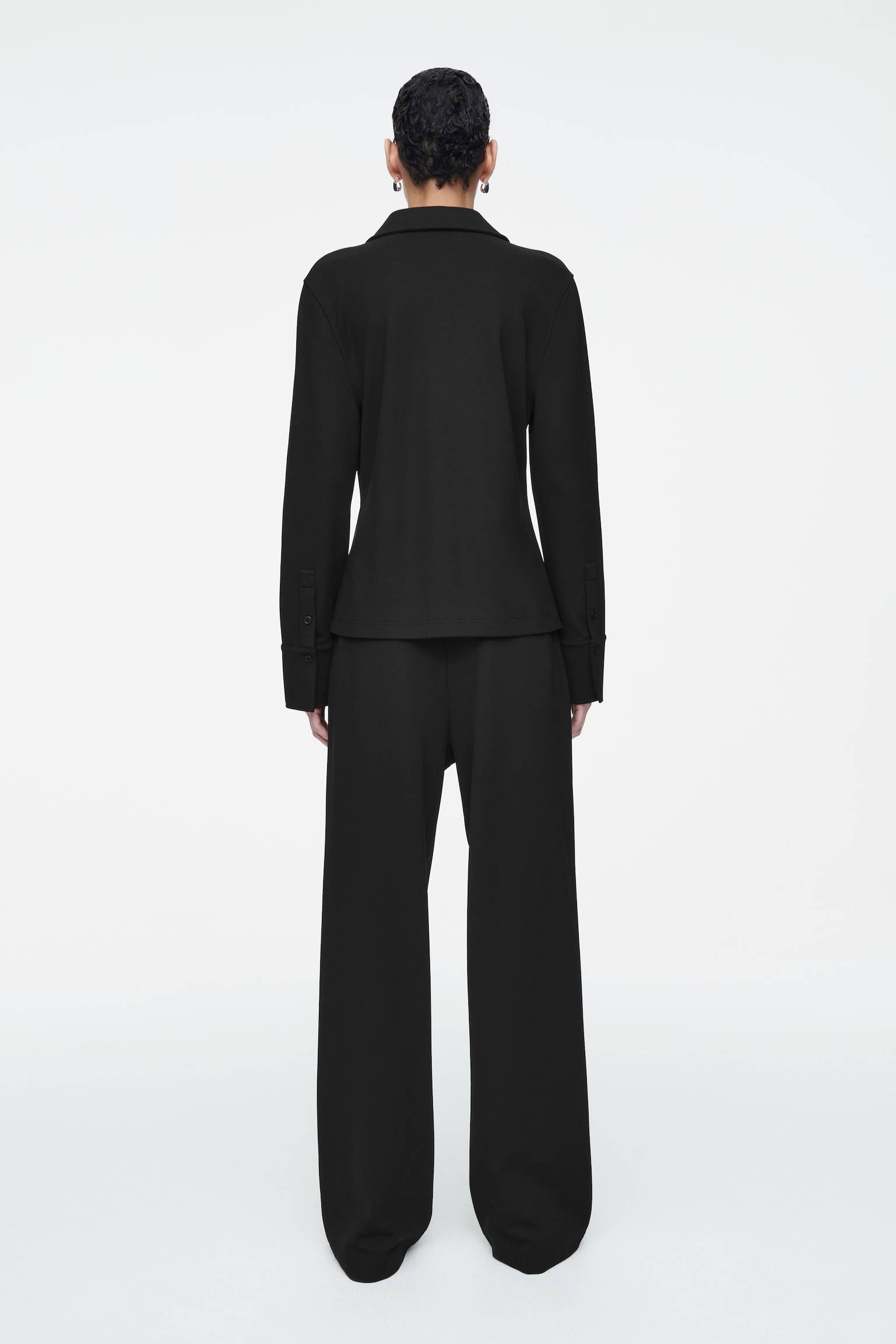 SLIM EXAGGERATED-COLLAR JERSEY SHIRT - BLACK - 5